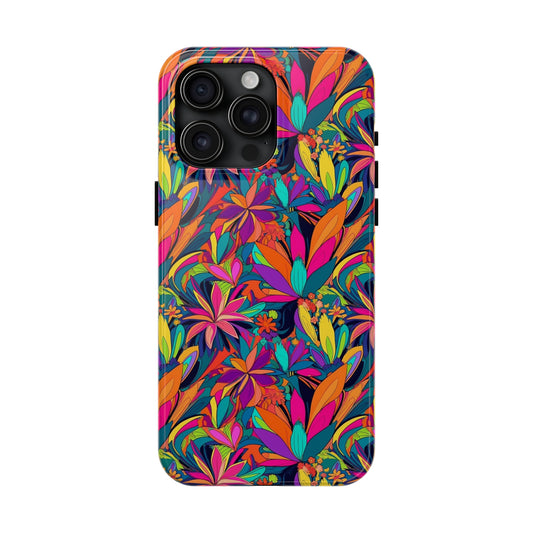 Tropical Neon Flowers Iphone Tough Phone Case