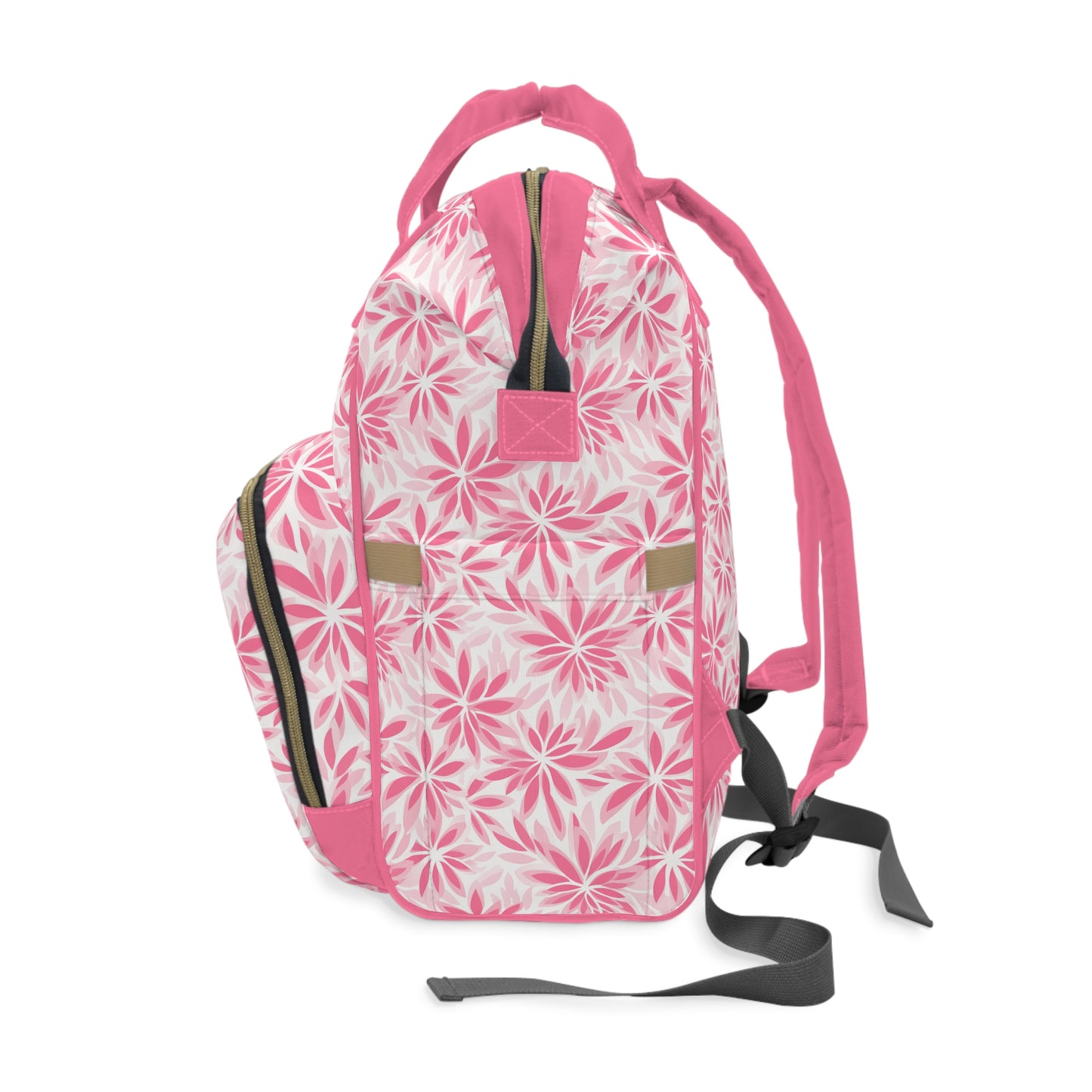 Blush Blooms Soft Pink Floral Pattern Multifunctional Diaper Backpack