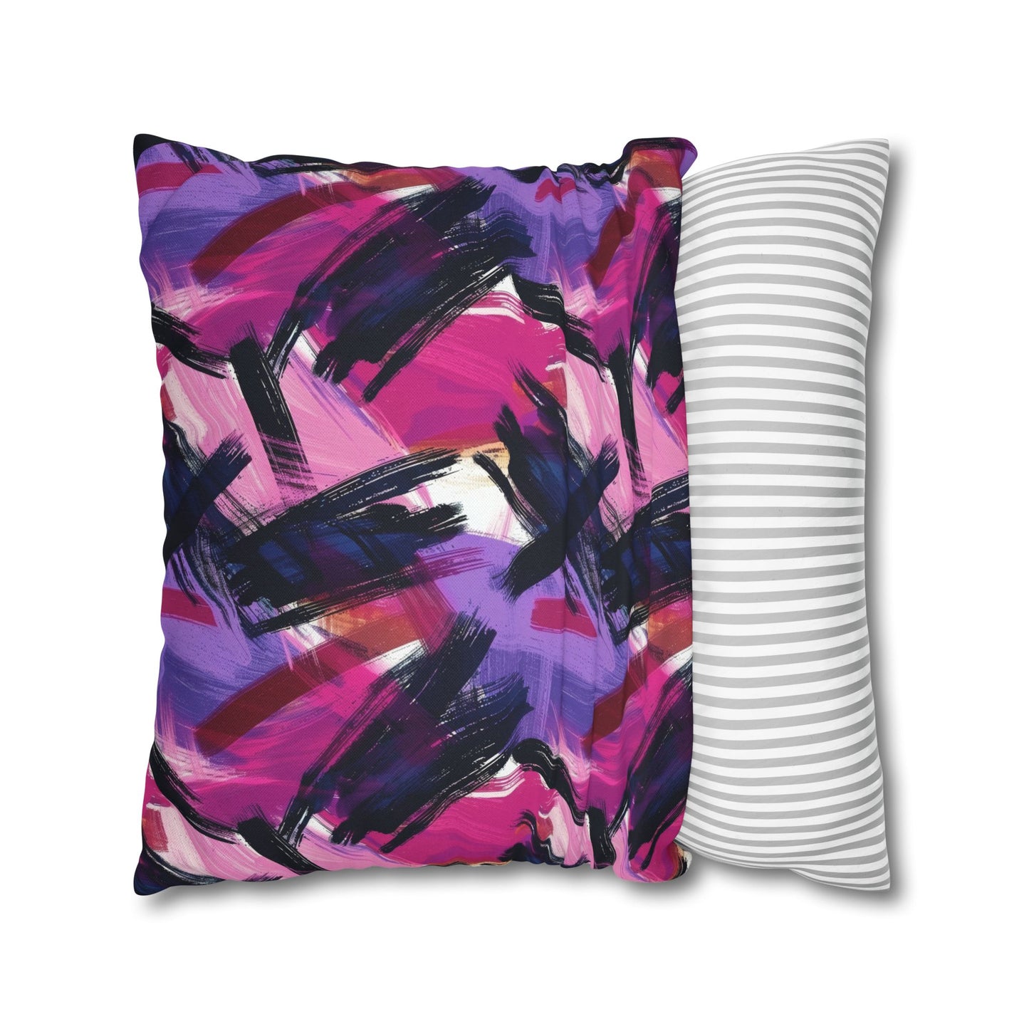 Vibrant Rebellion Brush Strokes in Hot Pink and Cool Purple on a Moody, Dark Background Spun Polyester Square Pillowcase 4 Sizes