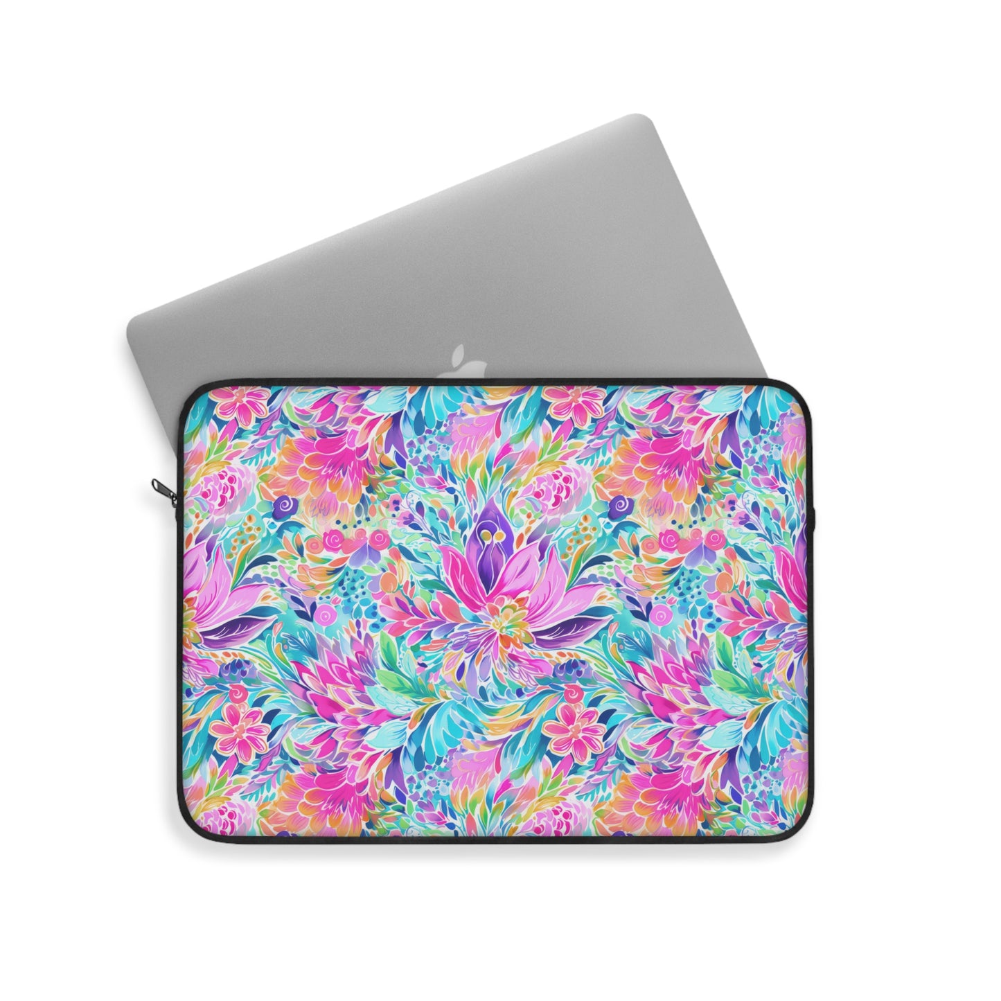 Tropical Prism: Rainbow Watercolor Flowers in Full Bloom Laptop or Ipad Protective Sleeve 3 Sizes Available