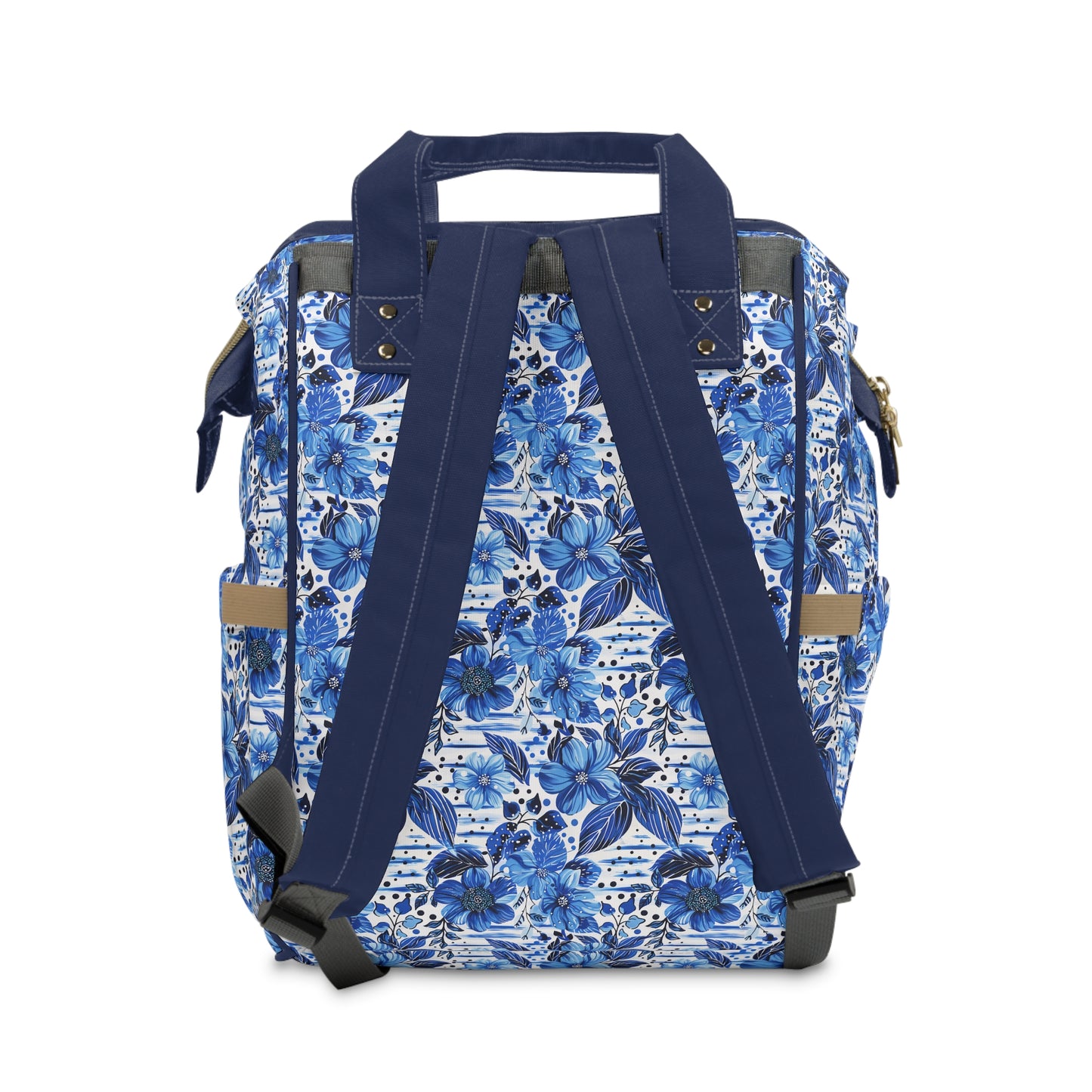 Floral Symphony in Shades of Blue, Harmonized with Abstract Lines Multifunctional Diaper Backpack