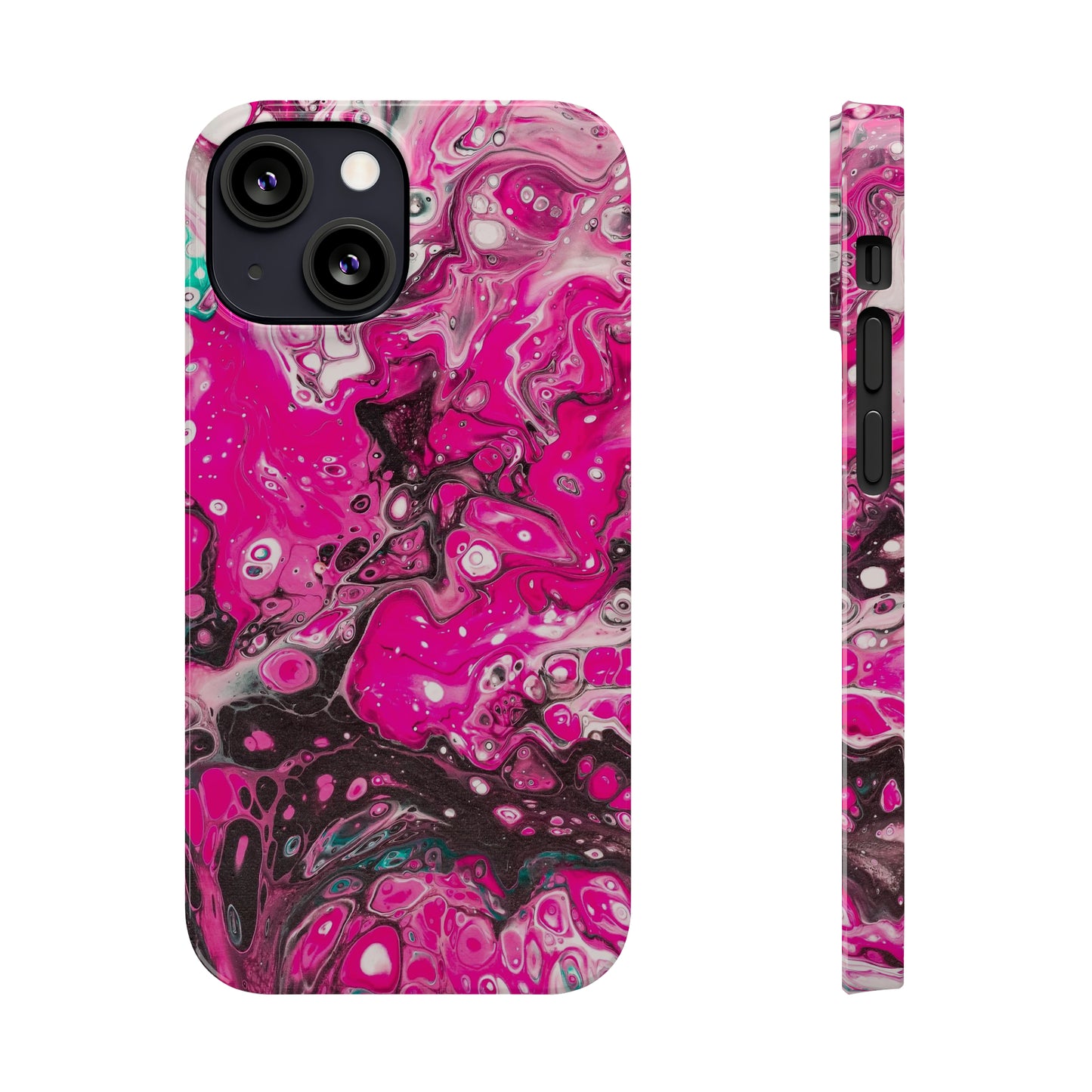 Pink, Black and White Alcohol Ink Design Iphone 15-12 Slim Phone Case