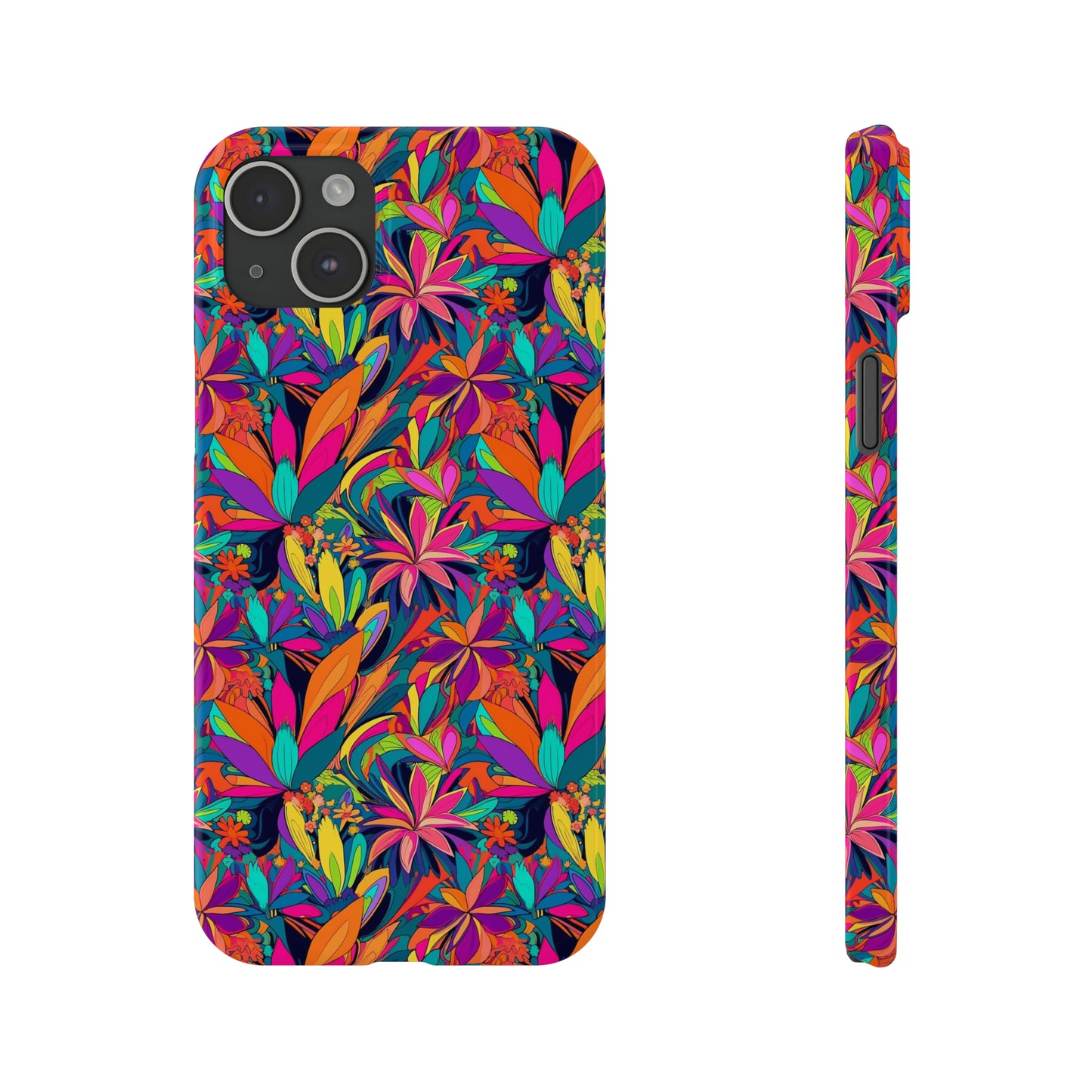 Tropical Neon Flowers Iphone 15-12 Slim Phone Case