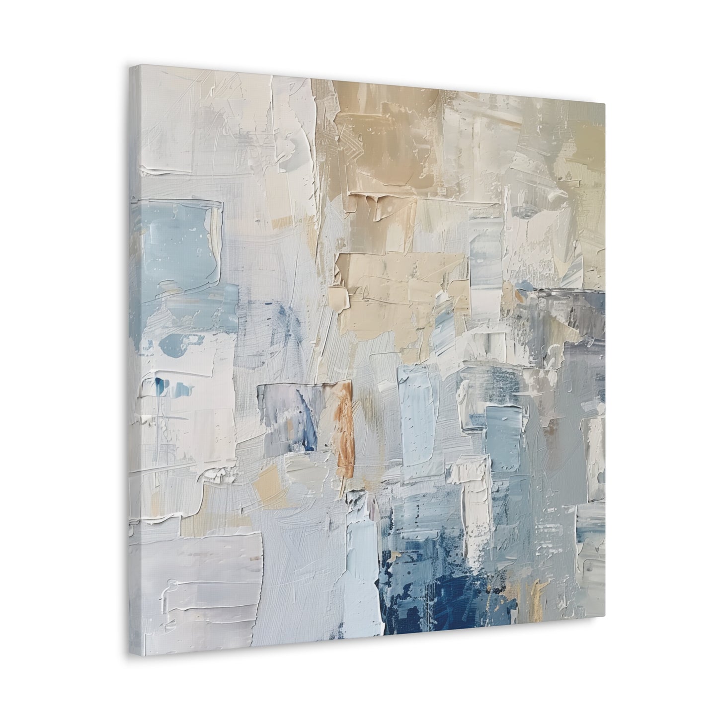 Bold Contrasts Abstract Tan, Grey and Blue Color Blocking with Heavy Strokes Print on Canvas Gallery - 13 Sizes