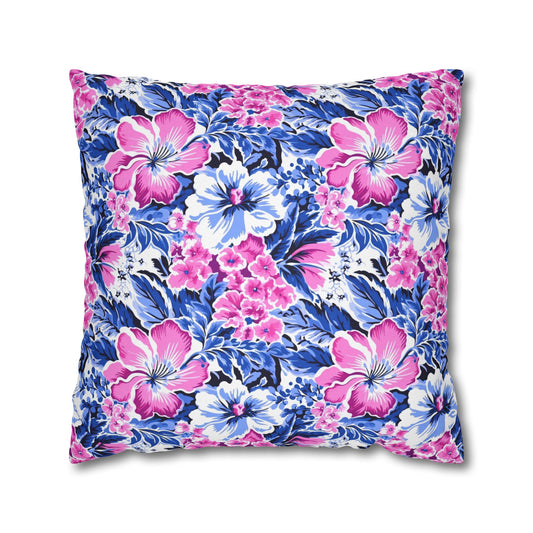 Bright Blooms: Pink and Blue   Watercolor Hibiscus in Vivid Splendor Spun Polyester Square Pillowcase 4 Sizes