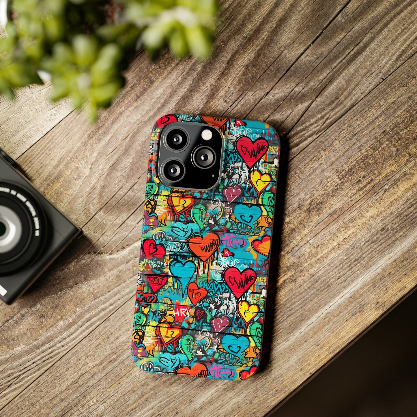 Street Art Graffiti Hearts Design Iphone 15-12 Slim Phone Case