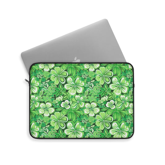 Emerald Essence: Floral Bloom Design in Green Hues Laptop or Ipad Protective Sleeve 3 Sizes Available