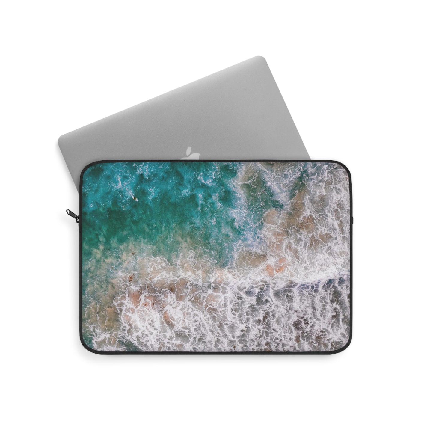 Ocean's Embrace: Deep Green Waters with White Waves Crashing onto the Beach Laptop or Ipad Protective Sleeve 3 Sizes Available