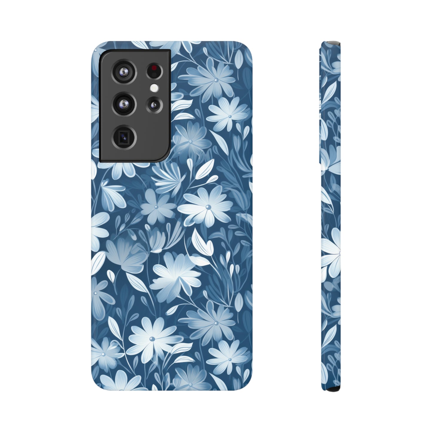 Gentle Elegance: Soft Muted Blue Flower Design Samsung Slim Cases