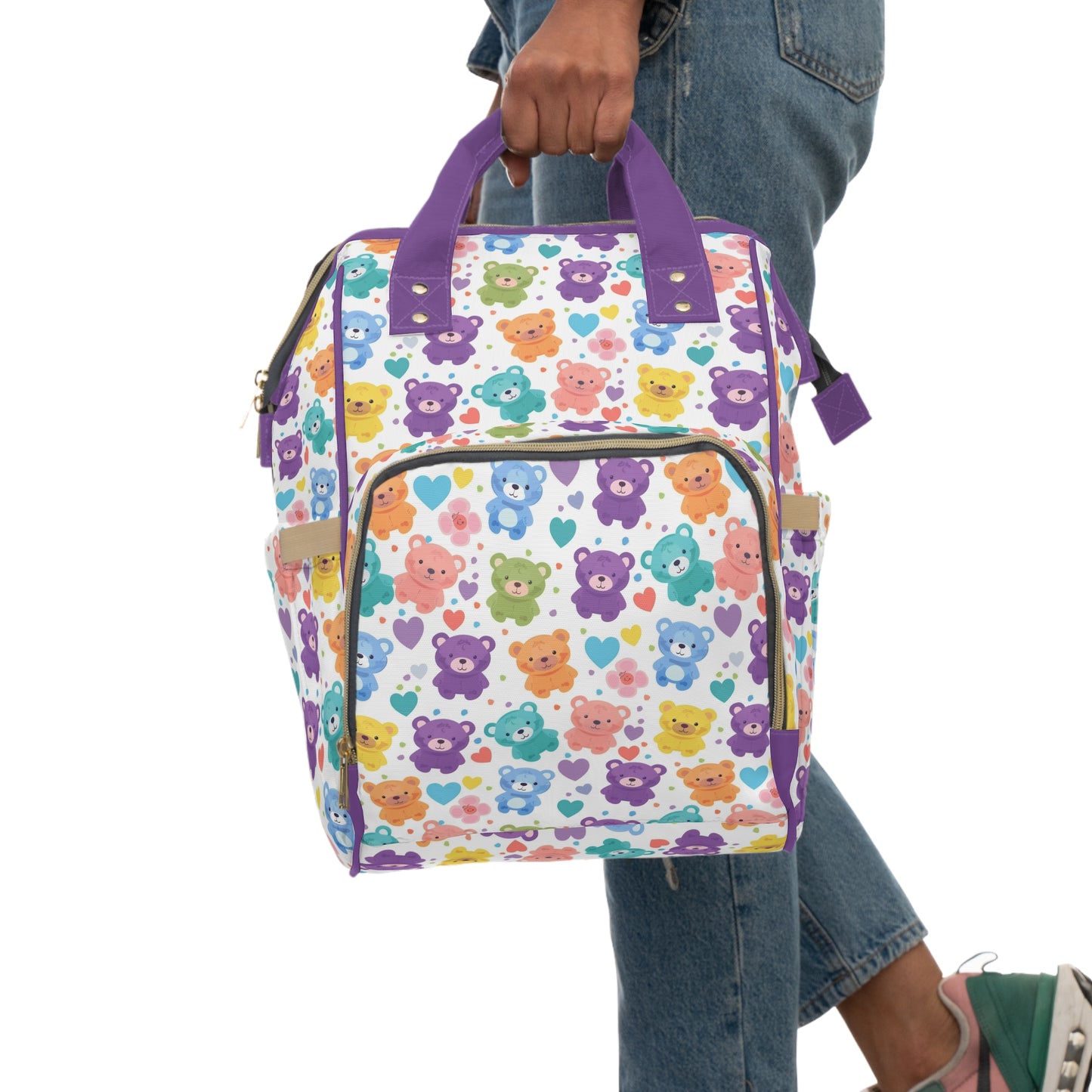 Rainbow Bears: Vibrant Cartoon Bear Extravaganza Multifunctional Diaper Backpack