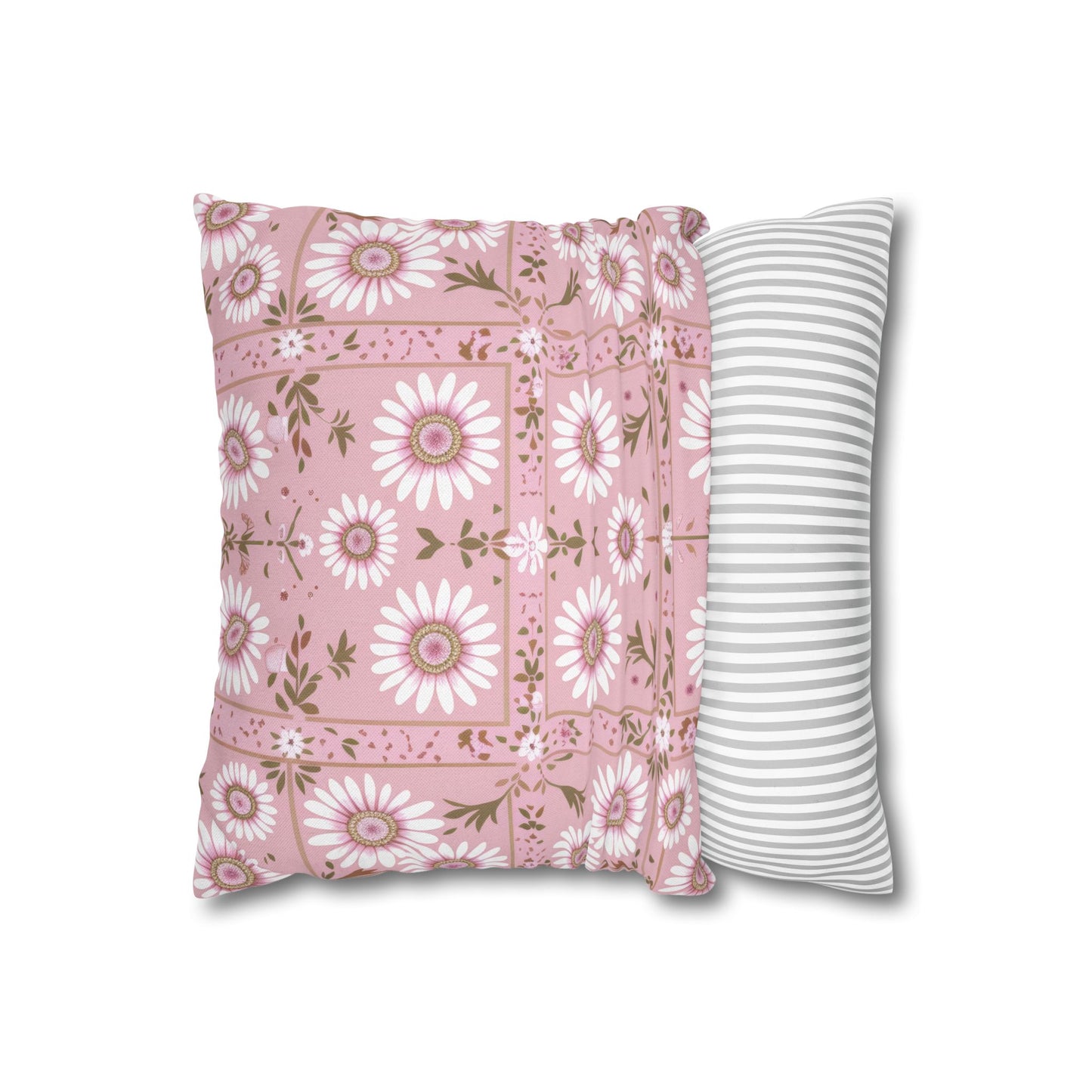 Charming Daisy Pink and White Floral Tile Pattern Spun Polyester Square Pillowcase 4 Sizes