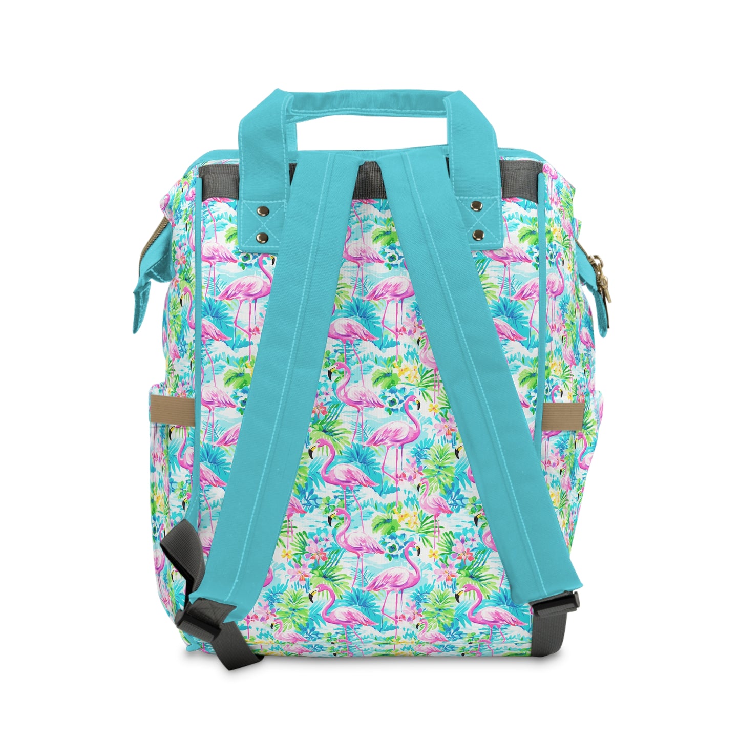 Tropical Flamingo Haven: Surrounded by Flowers and Palm Trees Multifunctional Diaper Backpack