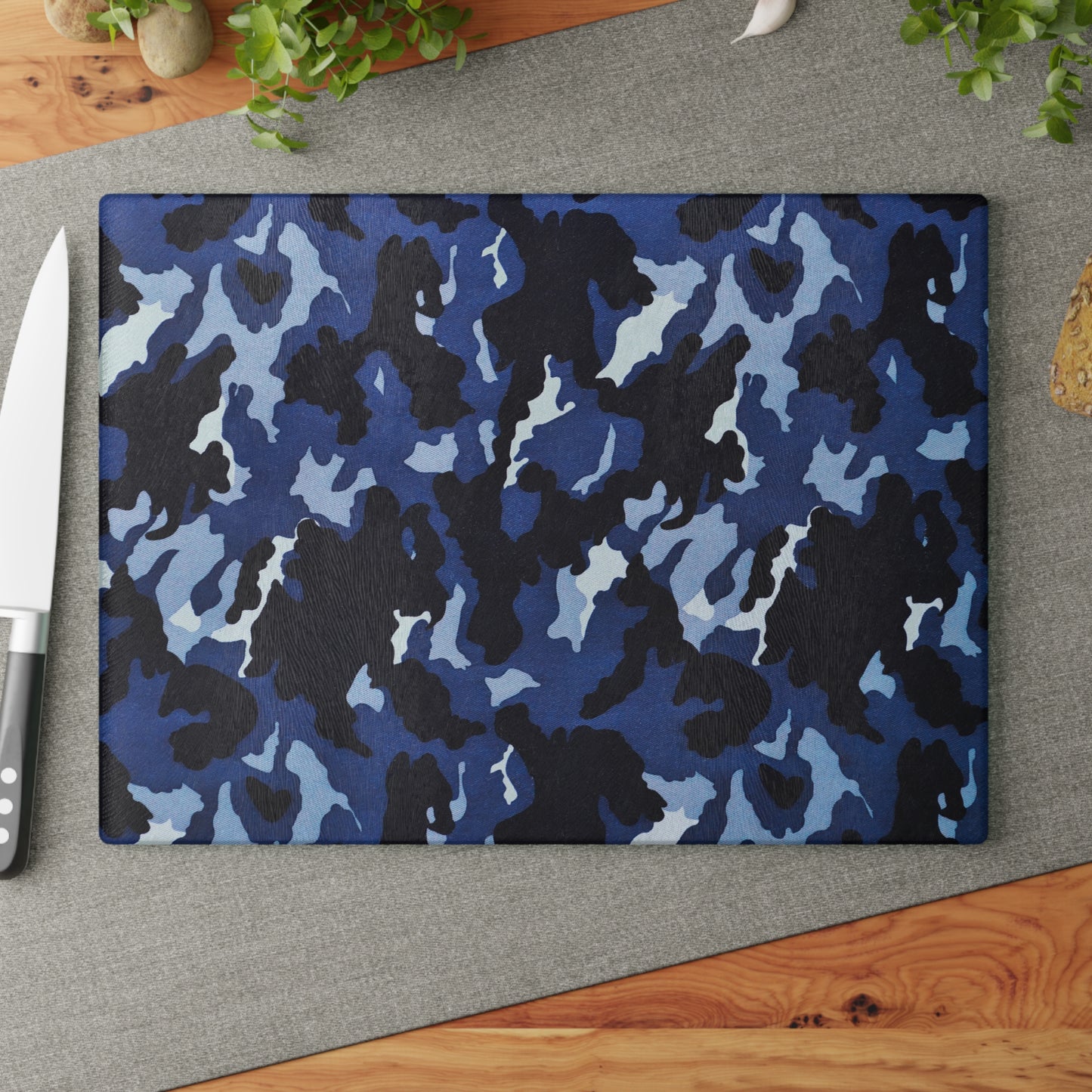 Deep Sea Concealment: Navy Blue Camouflage - Glass Cutting Board  8" x 11" and 11" x 15"