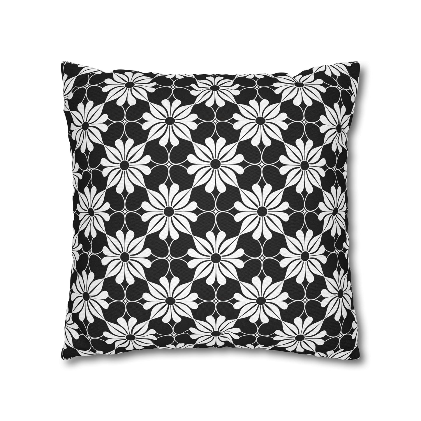 Retro Chic Monochrome Floral Geometric Flowers Spun Polyester Square Pillowcase 4 Sizes