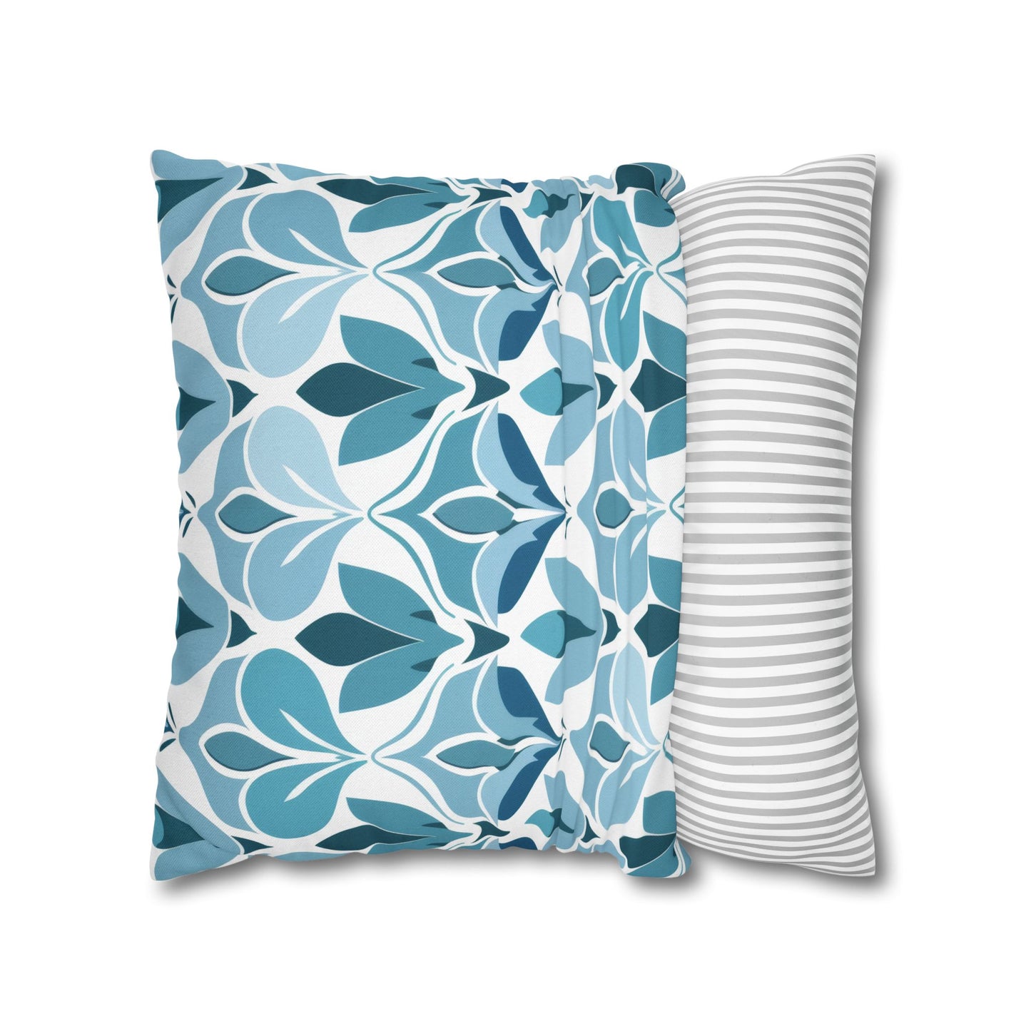 Elegant Floral Pattern in Shades of Aqua and Teal, Forming Graceful Botanical Motifs Spun Polyester Square Pillowcase 4 Sizes