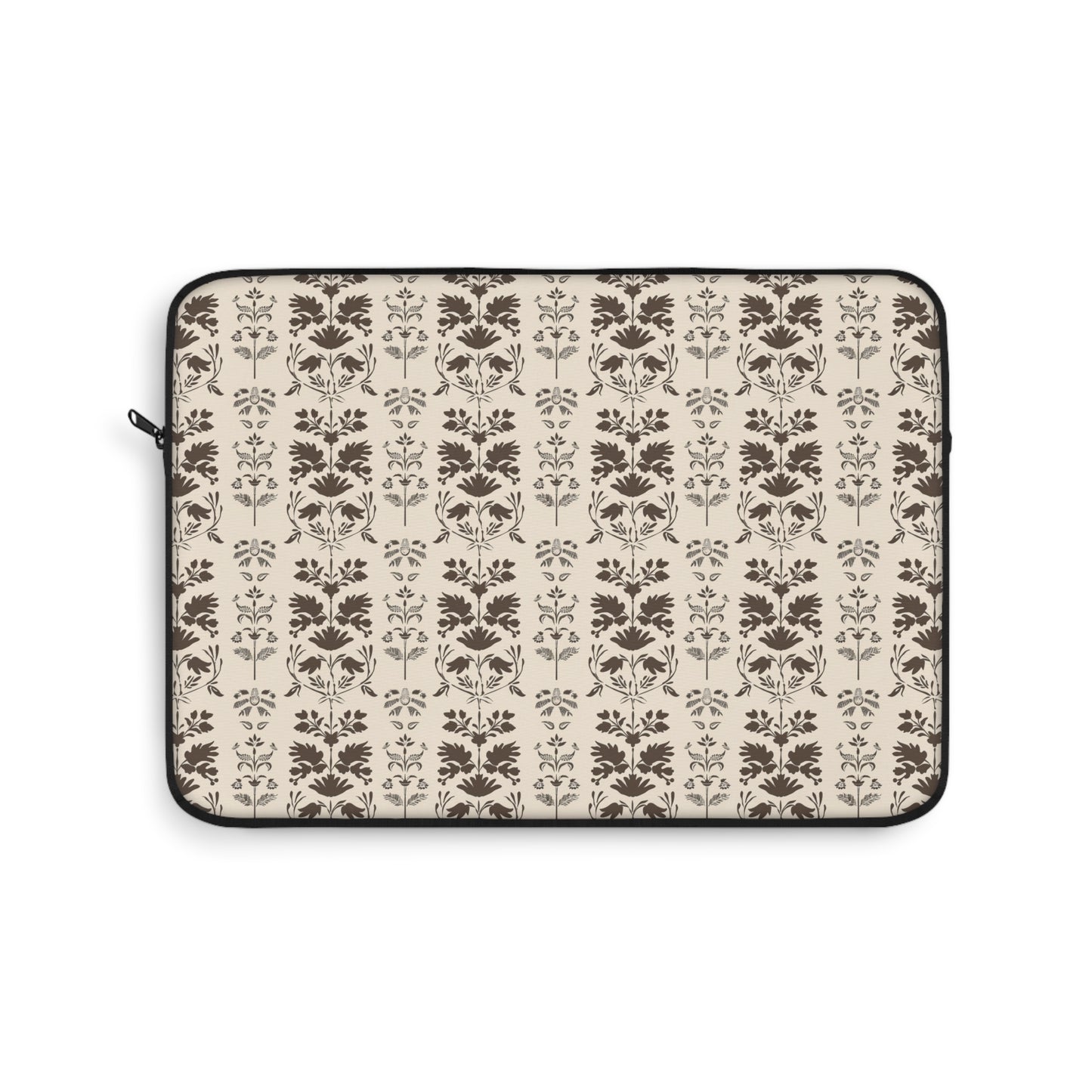 Early American Stencil-Inspired Beige and Brown Floral Pattern Laptop or Ipad Protective Sleeve 3 Sizes Available