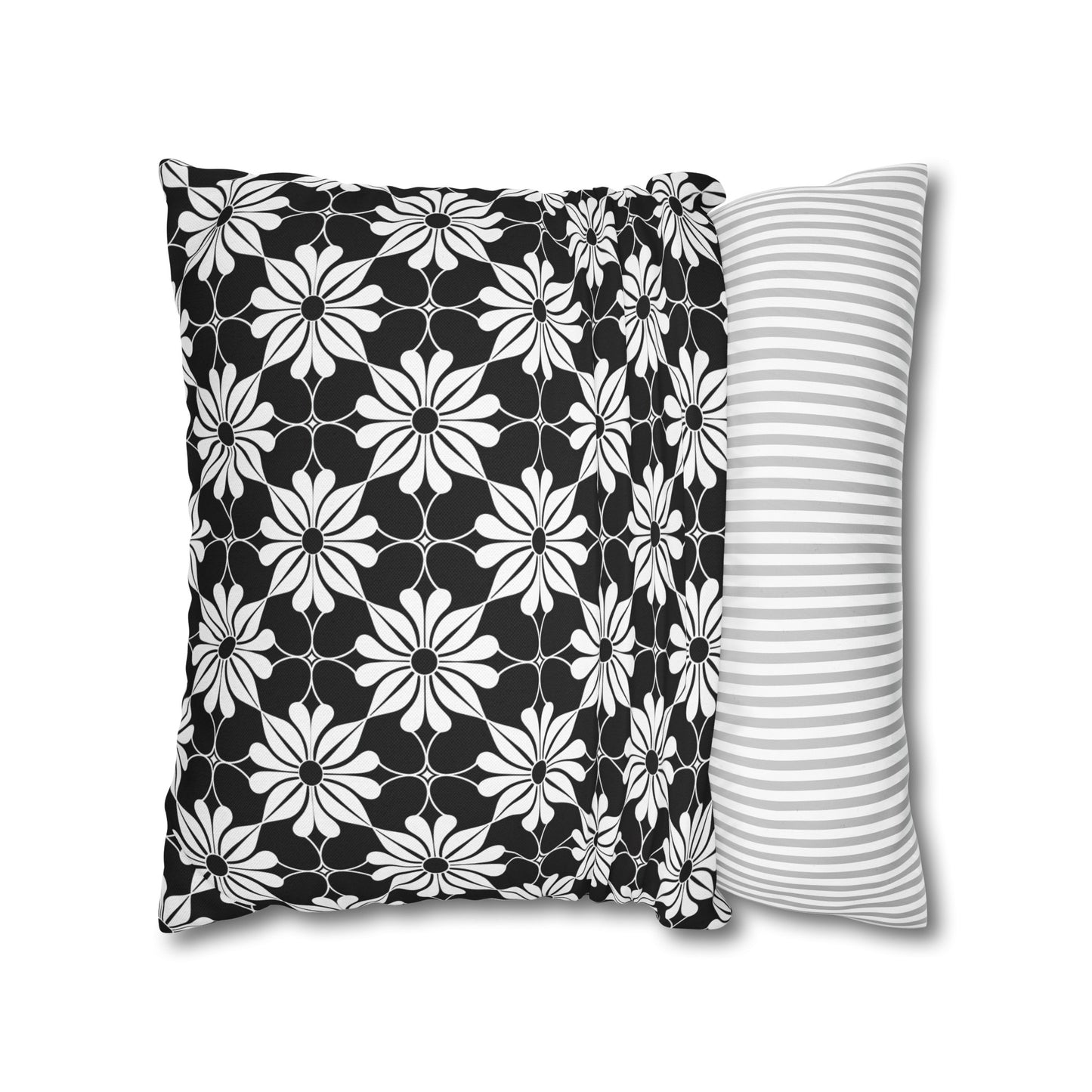 Retro Chic Monochrome Floral Geometric Flowers Spun Polyester Square Pillowcase 4 Sizes