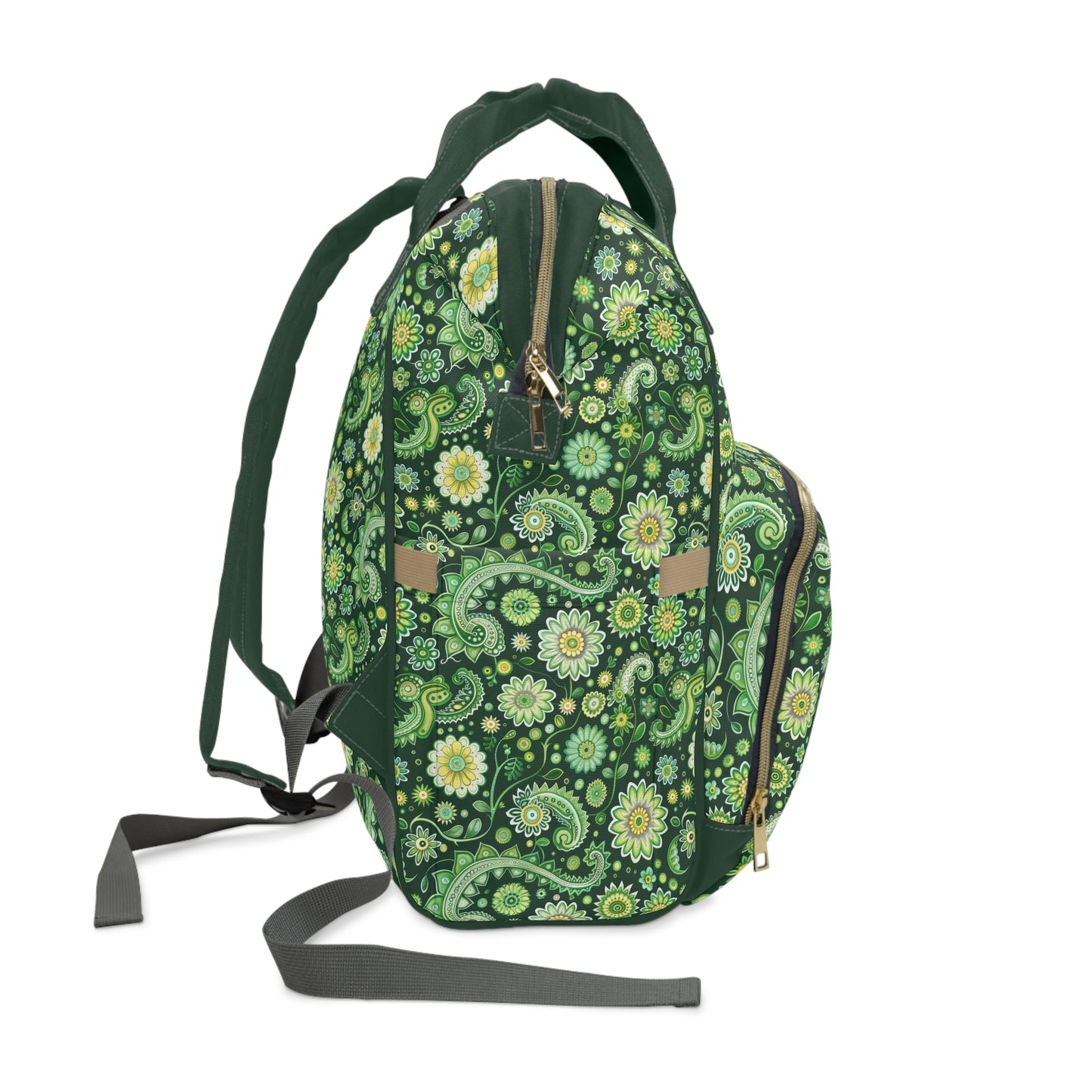 Emerald Oasis in Lush Paisley and Floral Mandala in Soothing Green Tones Multifunctional Diaper Backpack