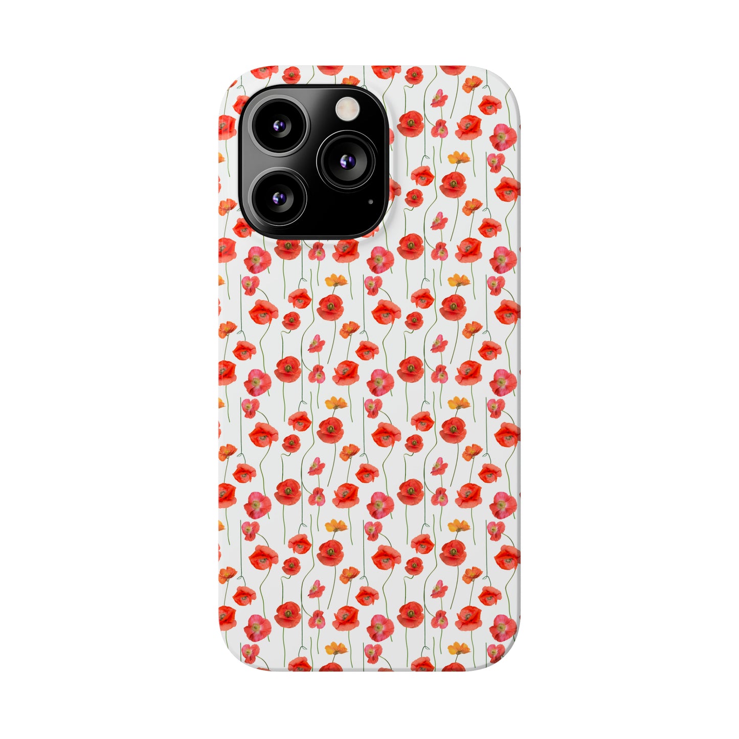 Vivid Elegance: Bright Red Poppies on a White Background Iphone 15-12 Slim Phone Case