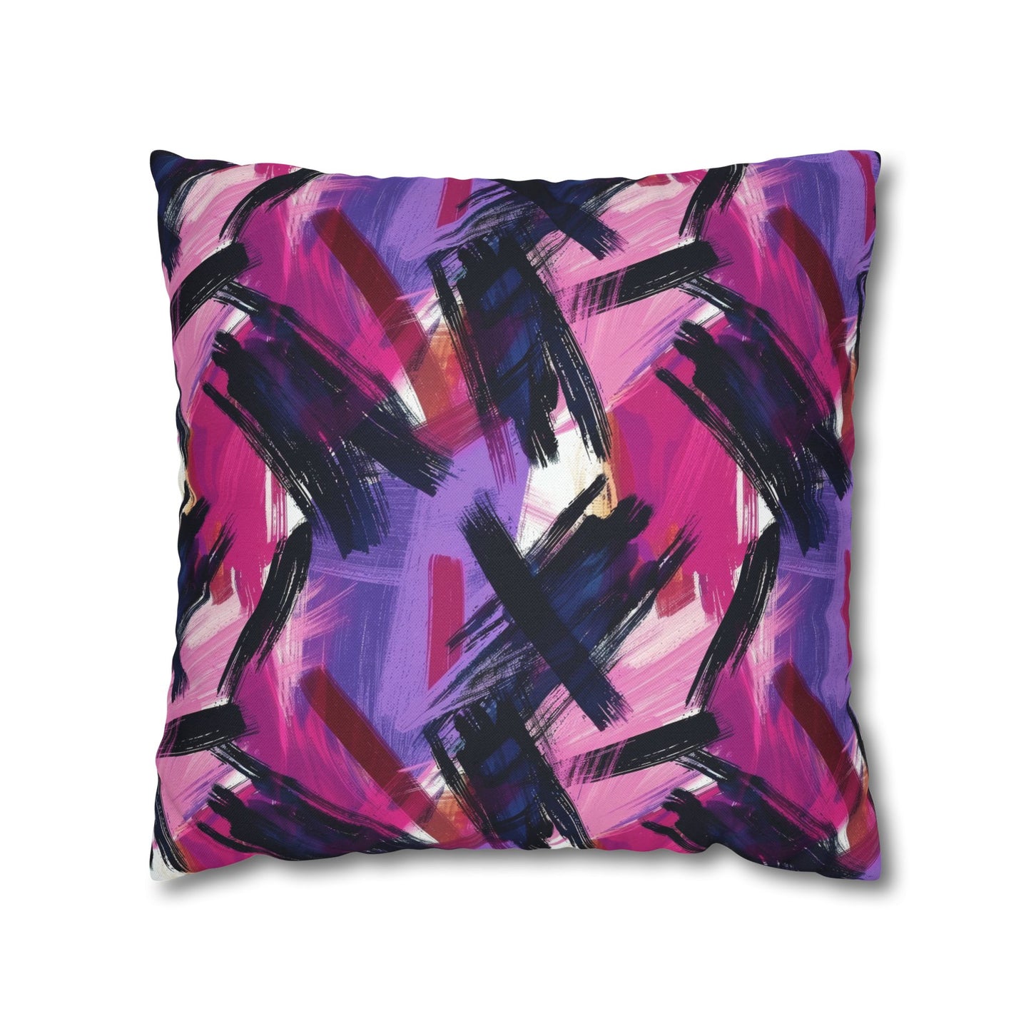 Vibrant Rebellion Brush Strokes in Hot Pink and Cool Purple on a Moody, Dark Background Spun Polyester Square Pillowcase 4 Sizes