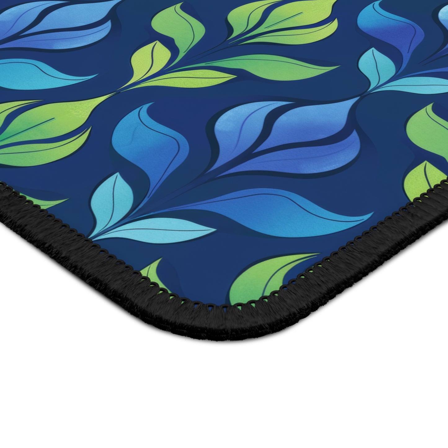 Vintage Blue and Green Botanical  Gaming Mouse Pad with Finished Edges