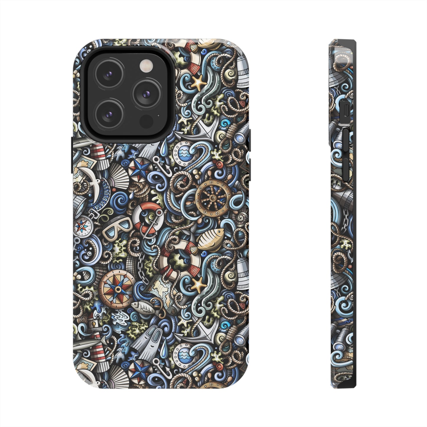 Nautical Ocean Navigation and Sealife Cartoon Design Iphone Tough Phone Case