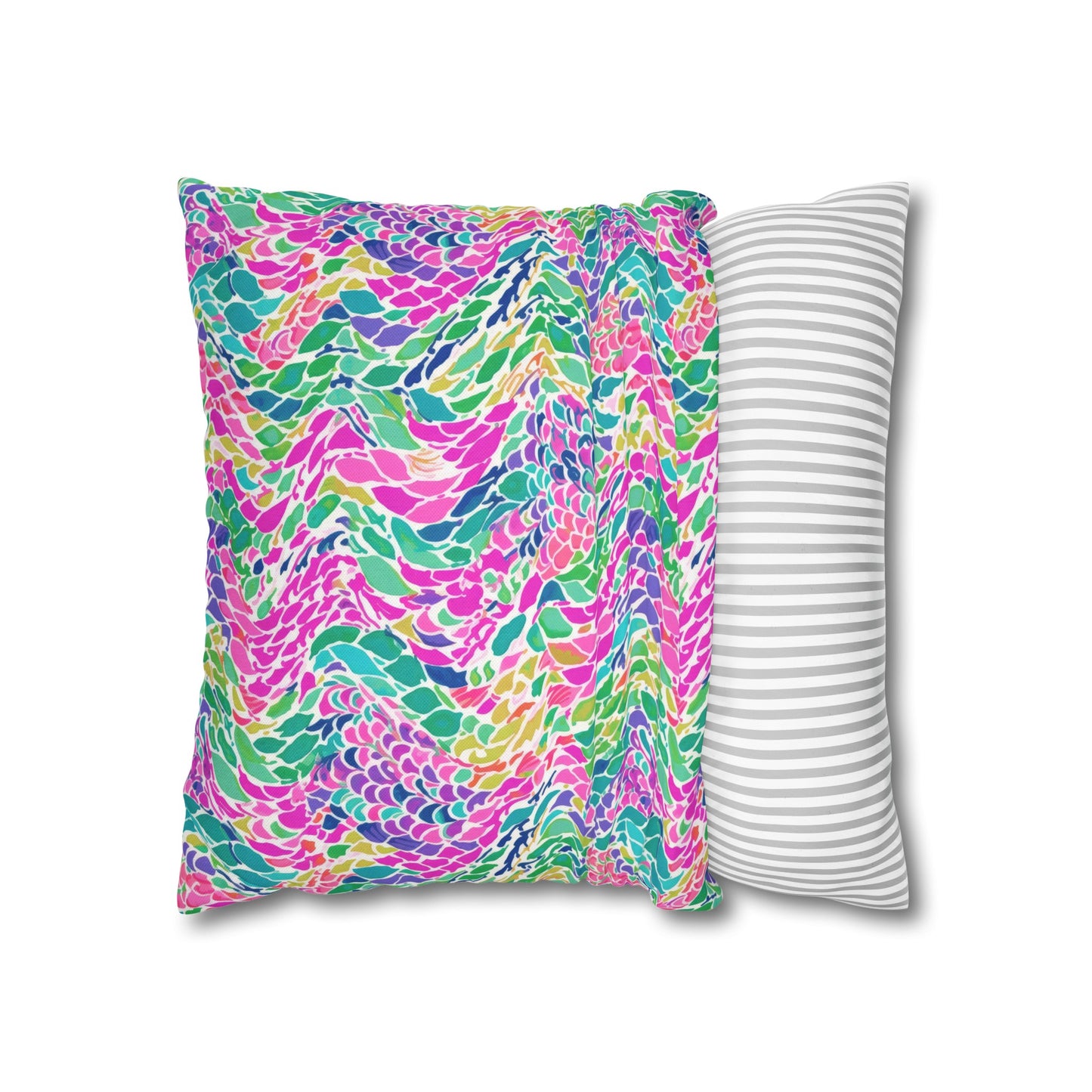 Enchanted Waves: Rainbow Mermaid Dancing in the Sea Spun Polyester Square Pillowcase 4 Sizes