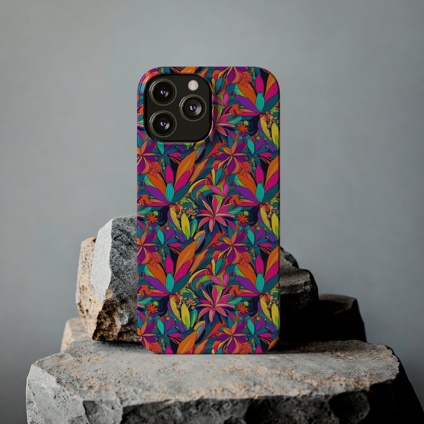 Tropical Neon Flowers Iphone 15-12 Slim Phone Case