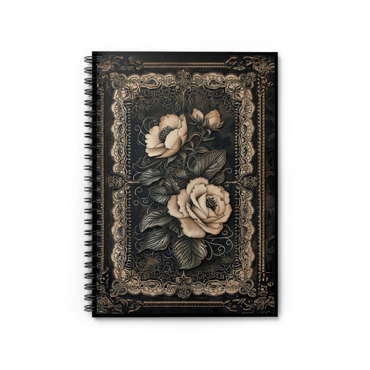 Gothic Elegance: Pink Roses Framed by Intricate Lace  - Spiral Notebook Ruled Line 6"x8"