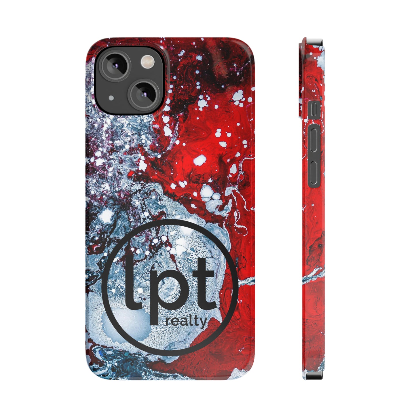 LPT Realty Logo -  Red, Black and White Alcohol Ink Design Iphone 15-12 Slim Phone Case