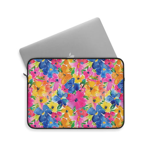 Springtime Kaleidoscope: Multi-color Watercolor Blossoms in Bloom Laptop or Ipad Protective Sleeve Three Sizes Available