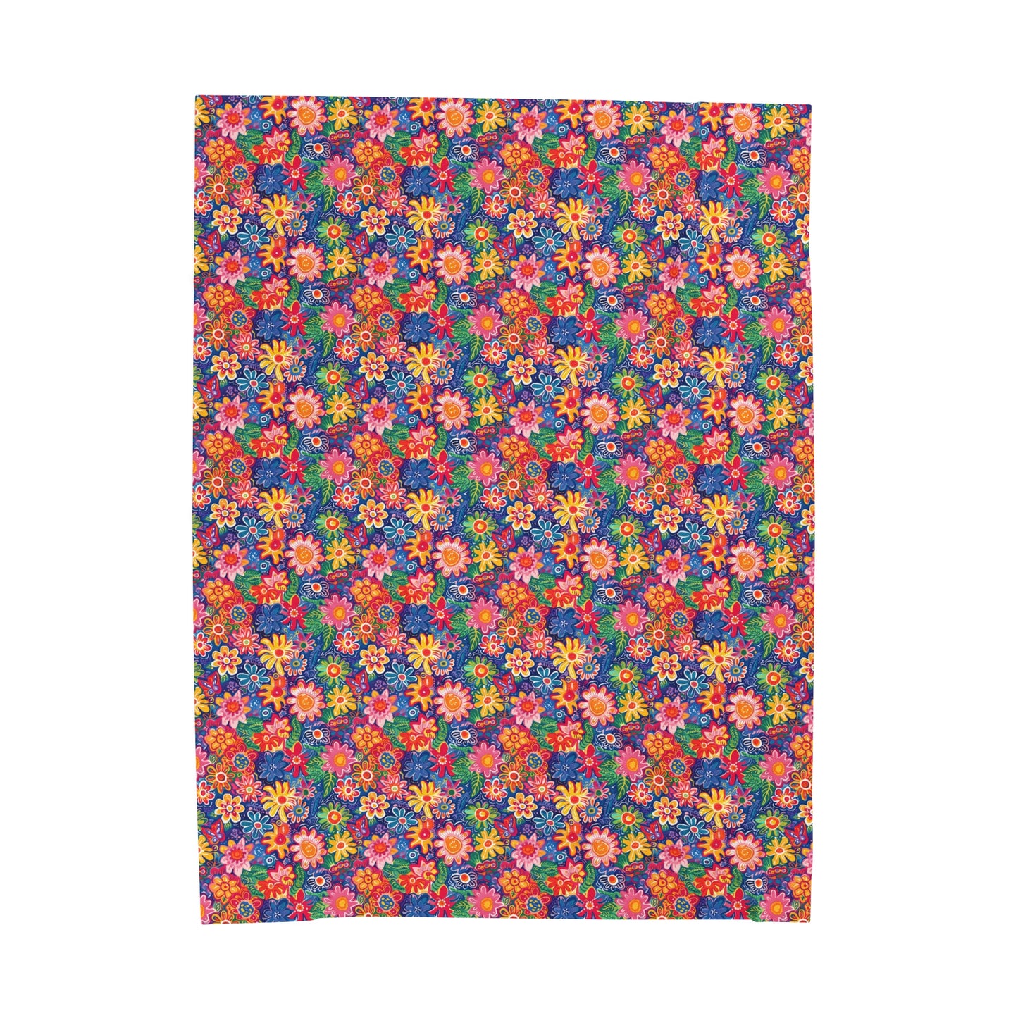 Fluttering Kaleidoscope: Vibrant Multicolor Flowers and Butterflies in Flight Velveteen Plush Blanket 3 Sizes