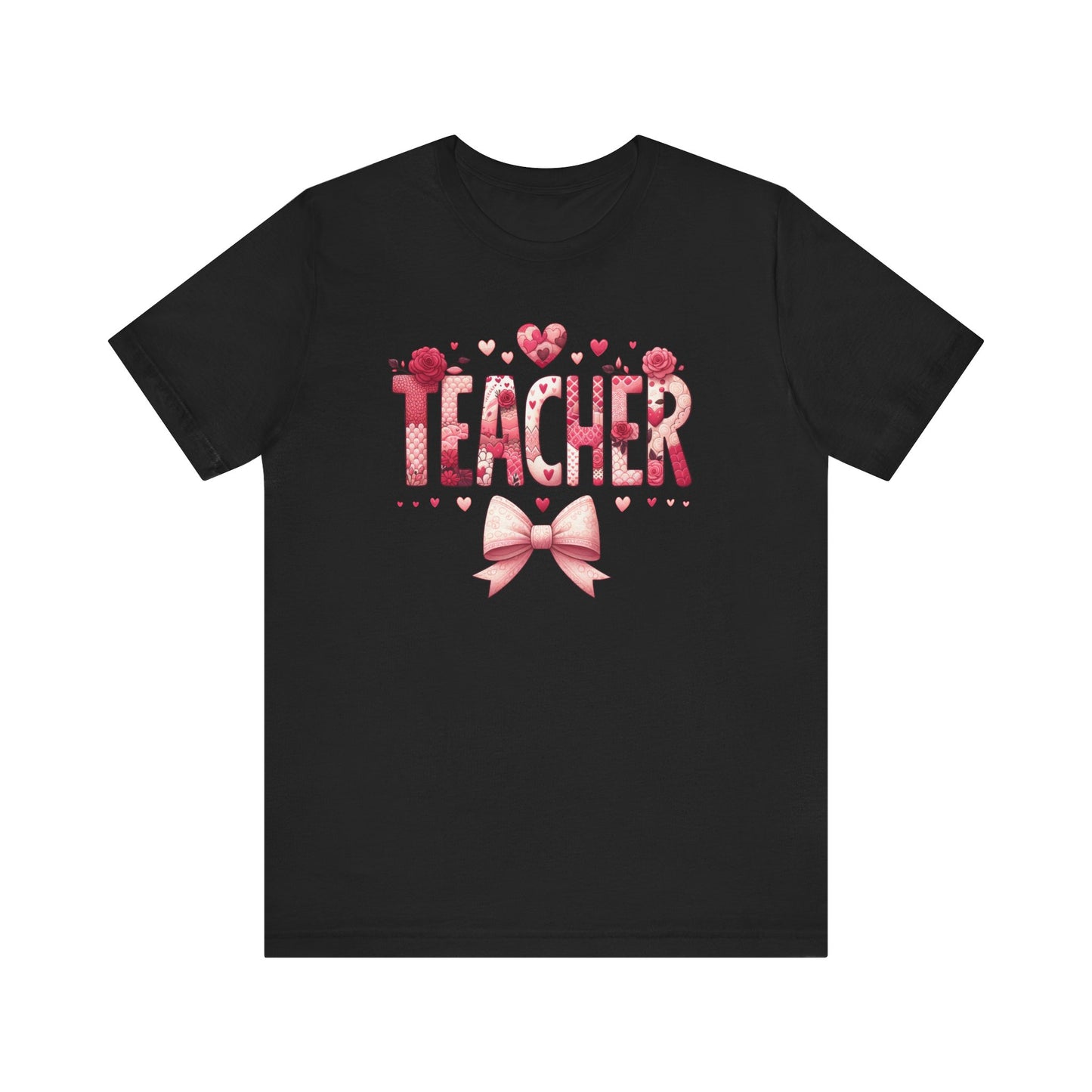 Coquette Teacher Valentines Hearts Bows Theme Print Jersey Short Sleeve T-shirt