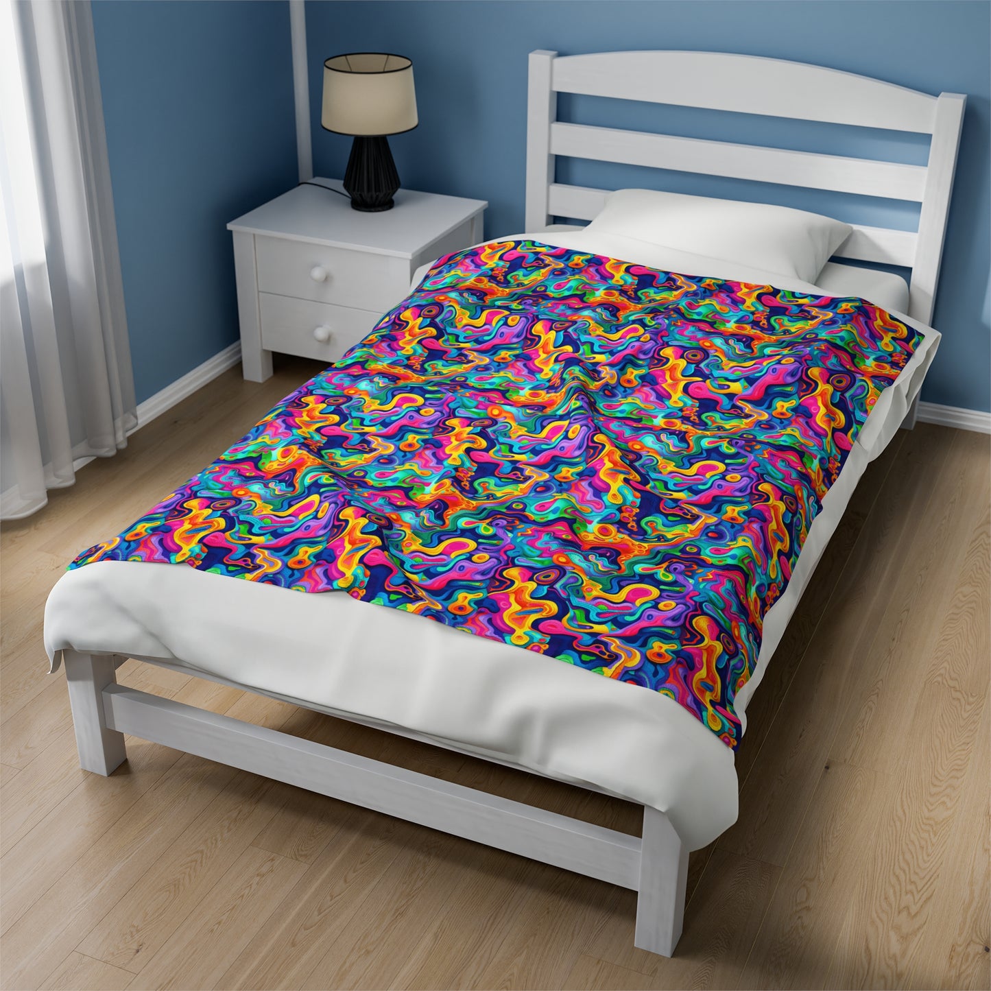 Vibrant Dreamscape of Psychedelic Paper Cut-Out Waves in Vivid Colors Velveteen Plush Blanket 3 Sizes