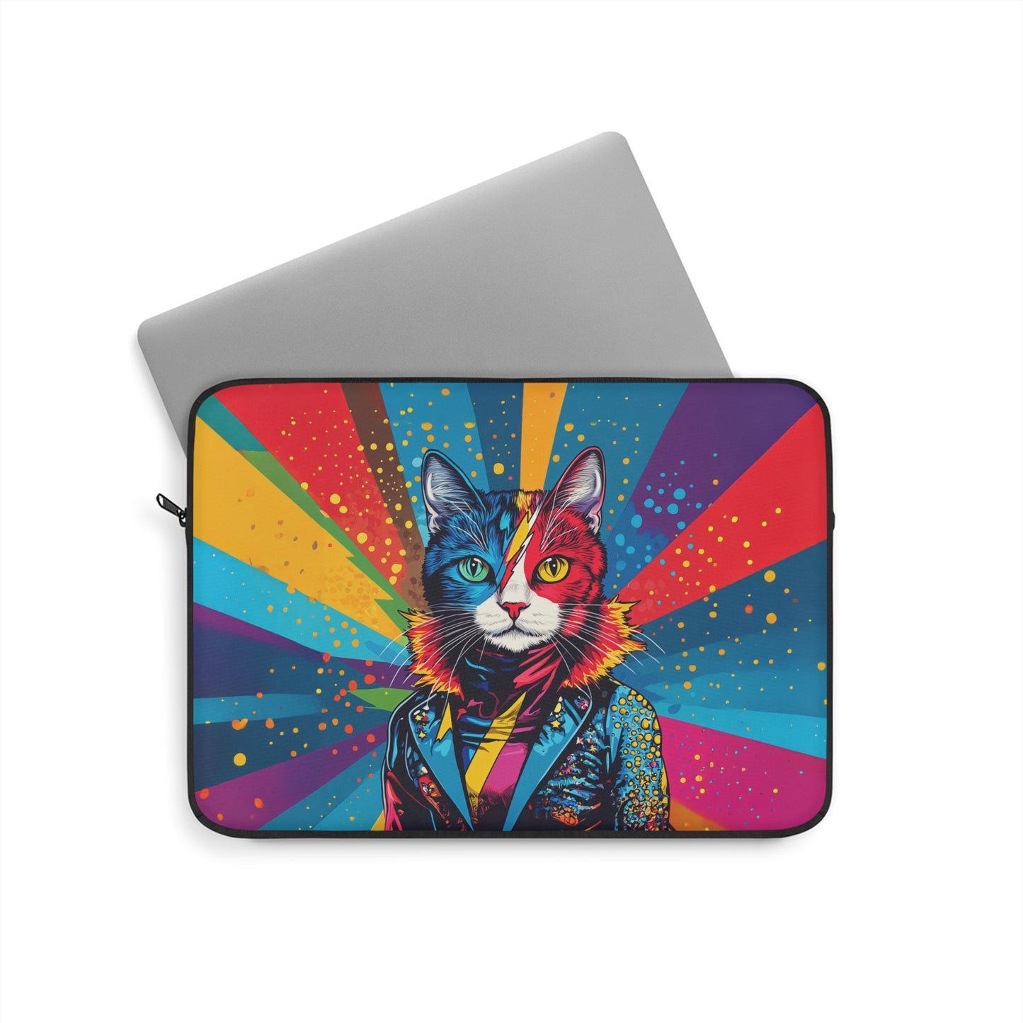 Cosmic Pop: Bowie-Inspired Cat Rockstar in Technicolor Laptop or Ipad Protective Sleeve 3 Sizes Available