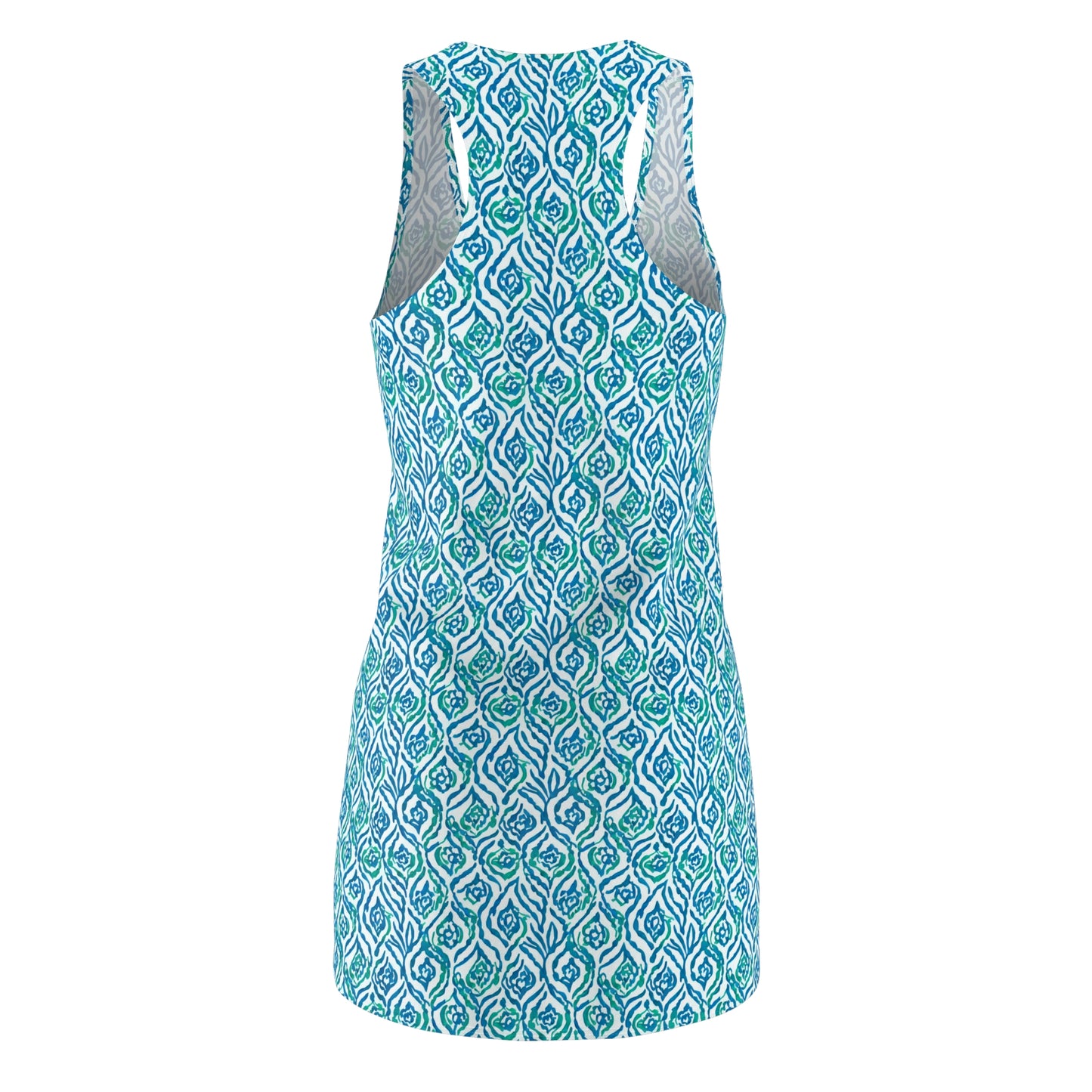 Cool Breeze Elegance: Abstract Damask Pattern in Green and Blue Women's Racerback Dress XS - 2XL