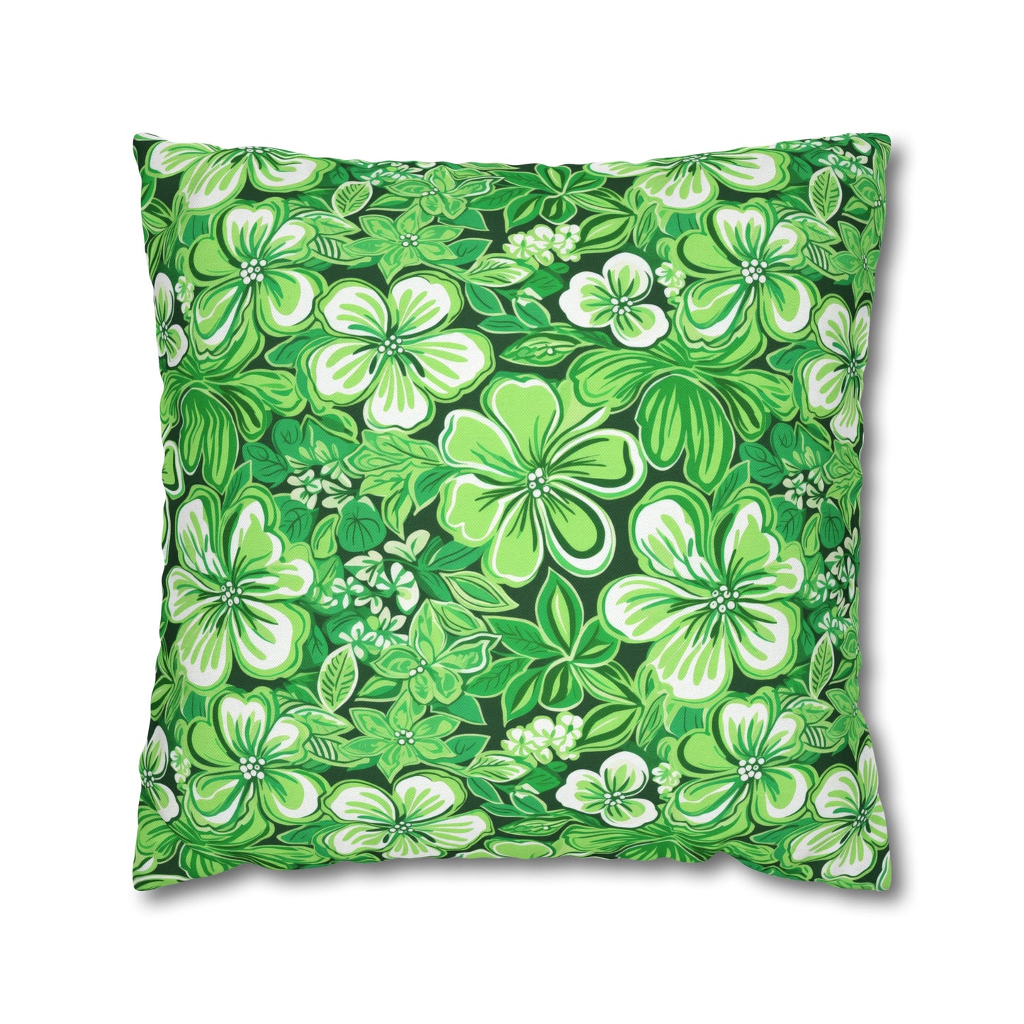 Emerald Essence: Floral Bloom Design in Green Hues Spun Polyester Square Pillowcase 4 Sizes