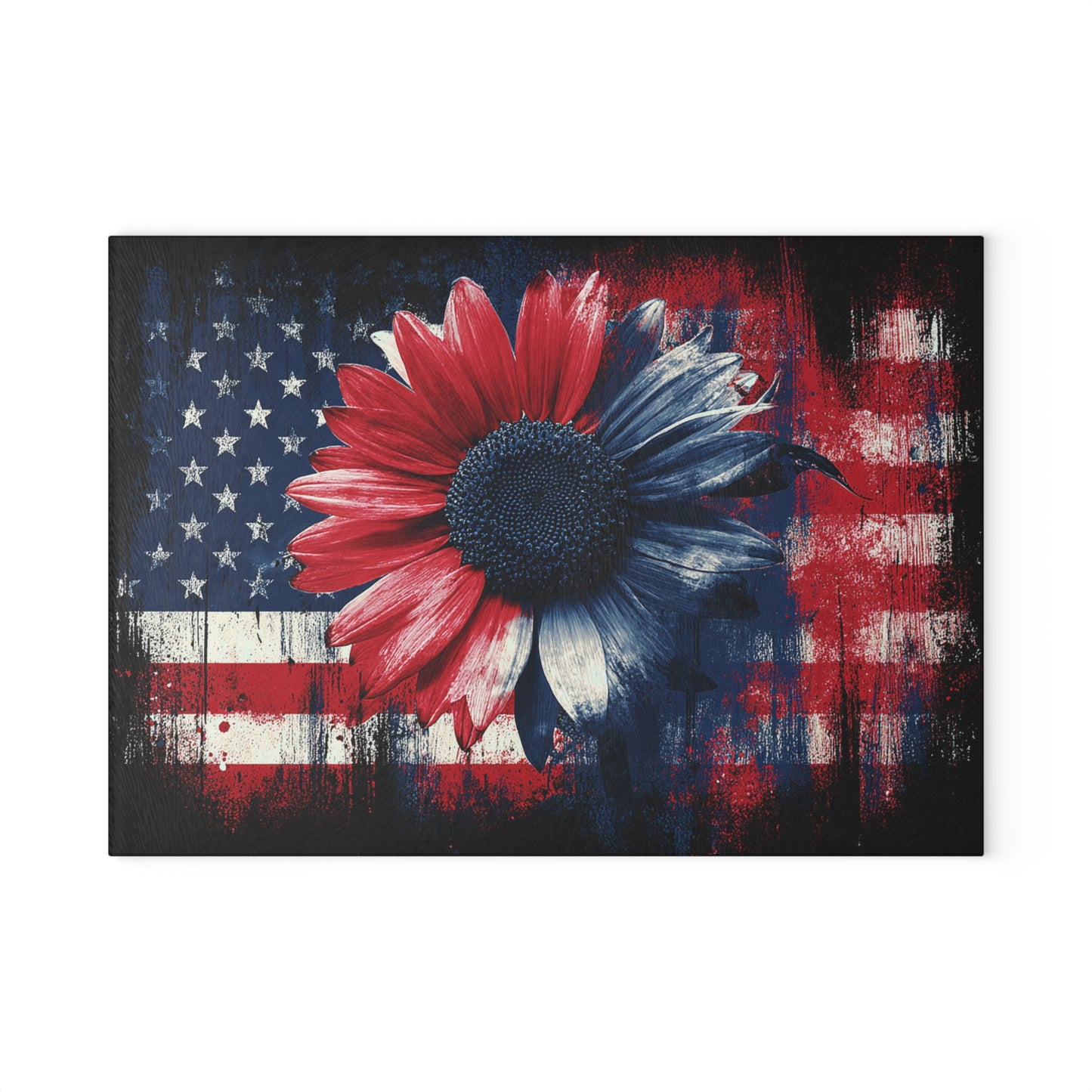 American Flag Sunflower Glass Cutting Board, Charcuterie Serving Tray 2 Sizes