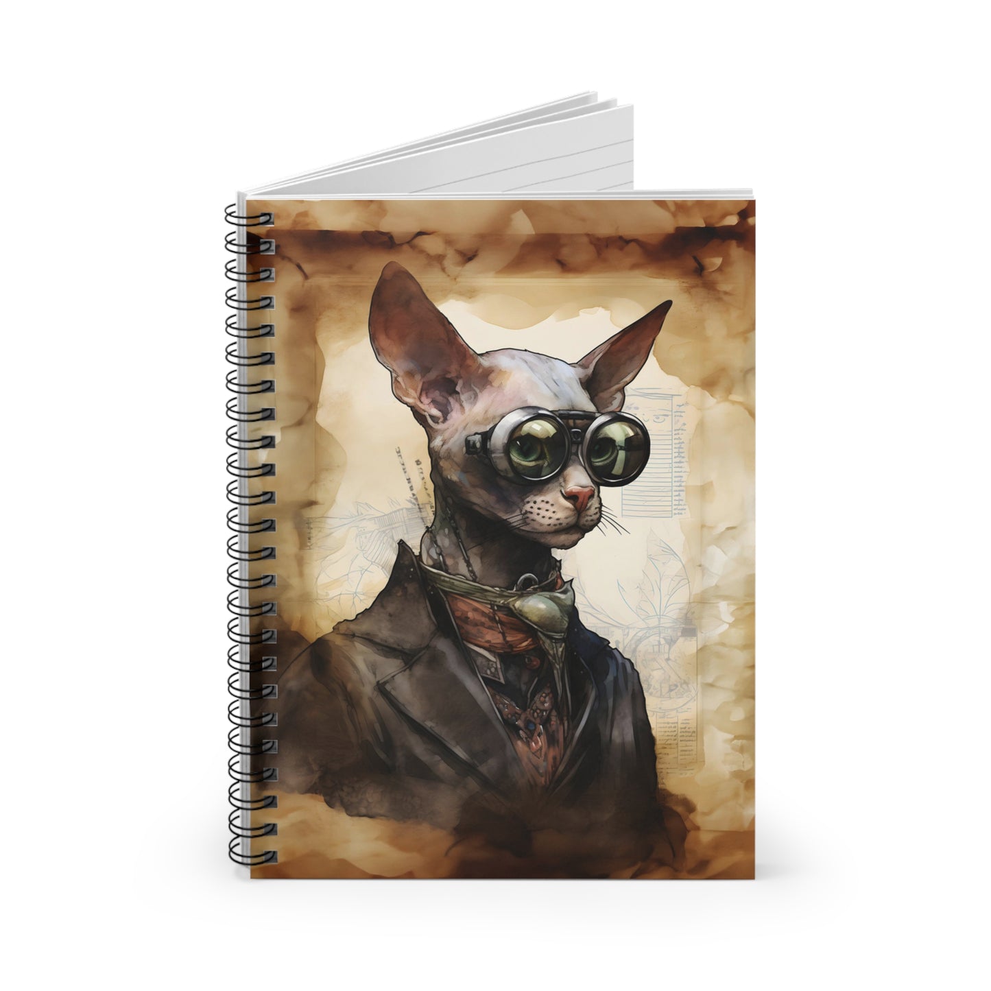 Steampunk Vintage Dressed Hairless Cat with Goggles - Spiral Notebook Ruled Line 6"x8"