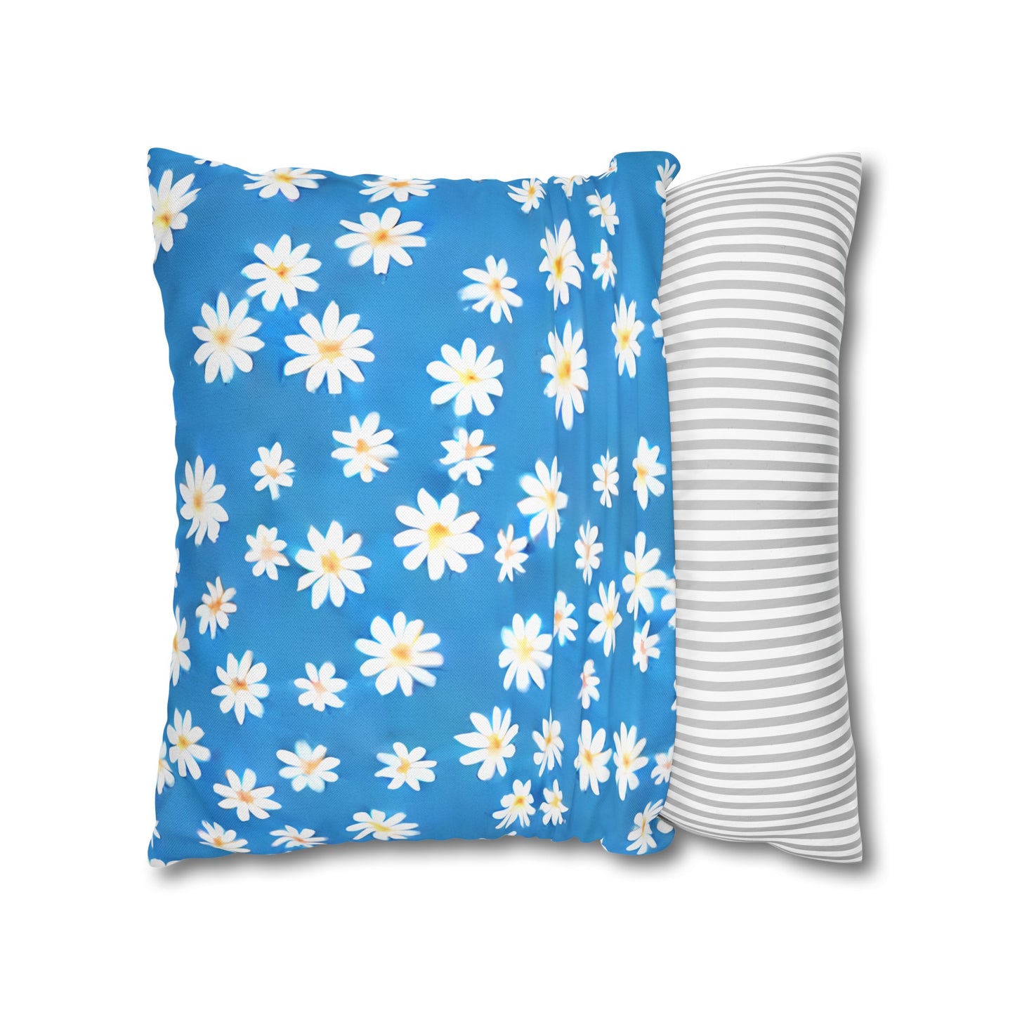 Skys Whisper: Tiny White Daisies on a Serene Blue Spun Polyester Square Pillowcase 4 Sizes