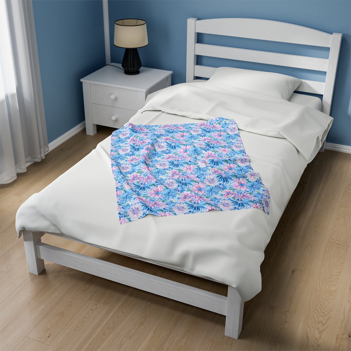 Pastel Blossom Symphony: Spring Flowers in Soft Pink and Blue Hues Velveteen Plush Blanket 3 Sizes