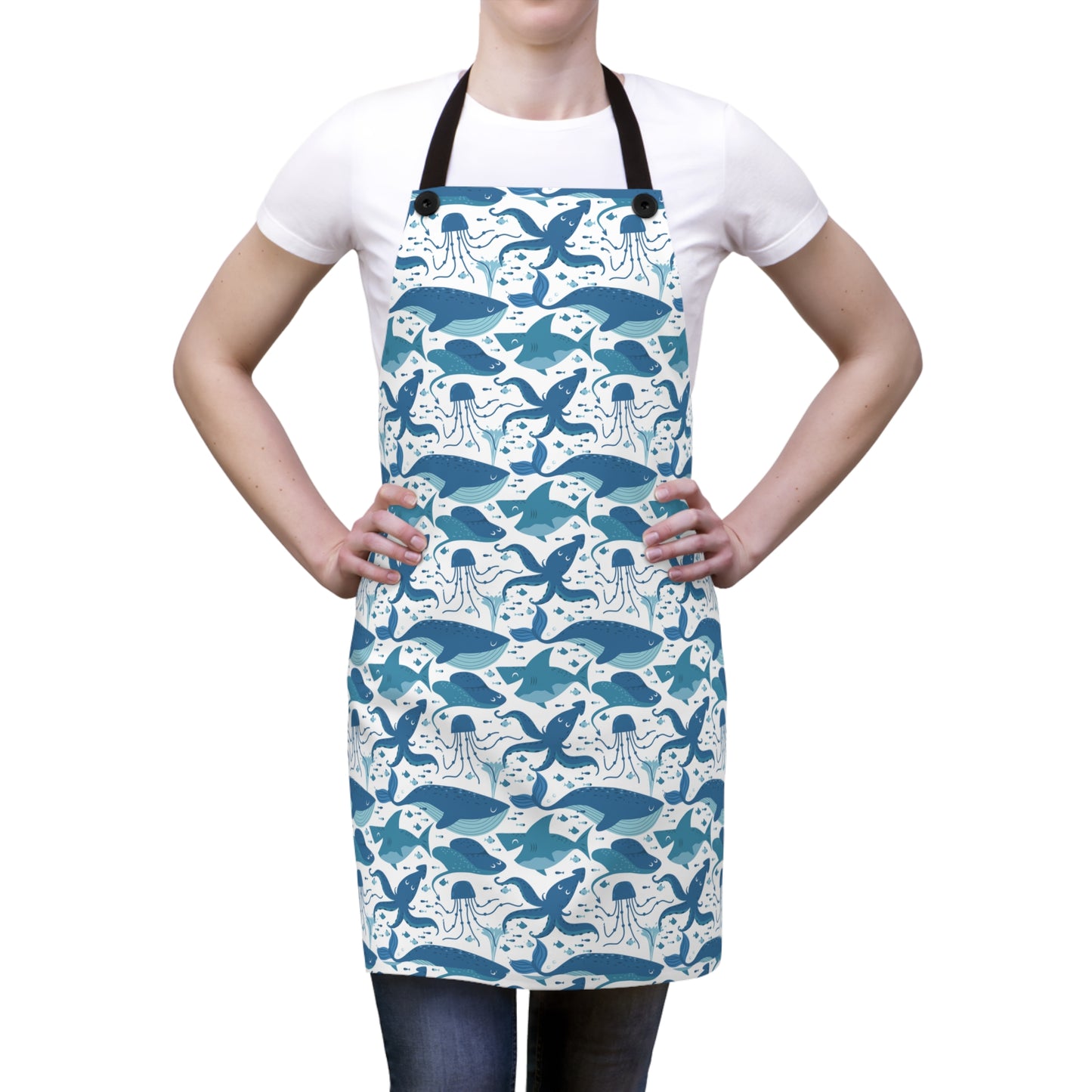 Deep Sea Delight of Whales, Sharks, and Octopus Unite in Oceanic Harmony Kitchen Chef Apron