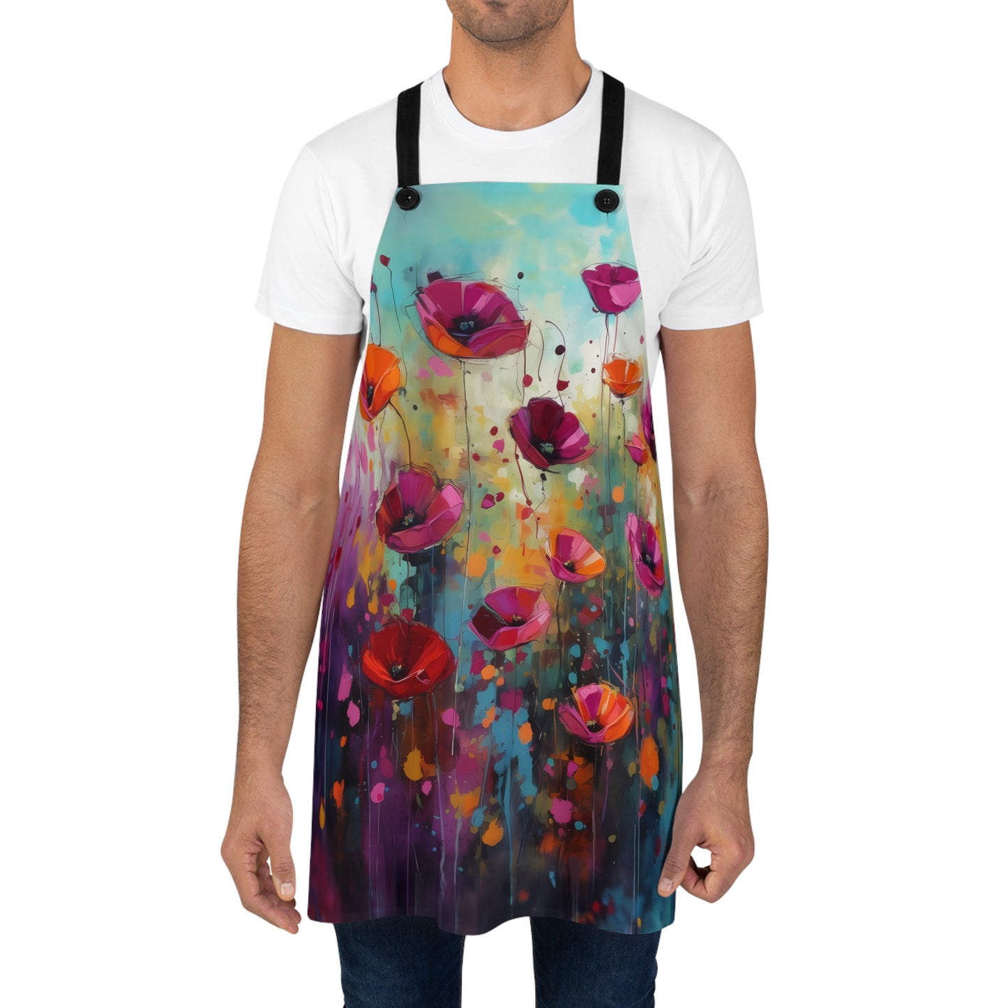 Serenade of Sunset: Painted Pink Wildflowers in a Field at Dusk - Kitchen Chef Apron