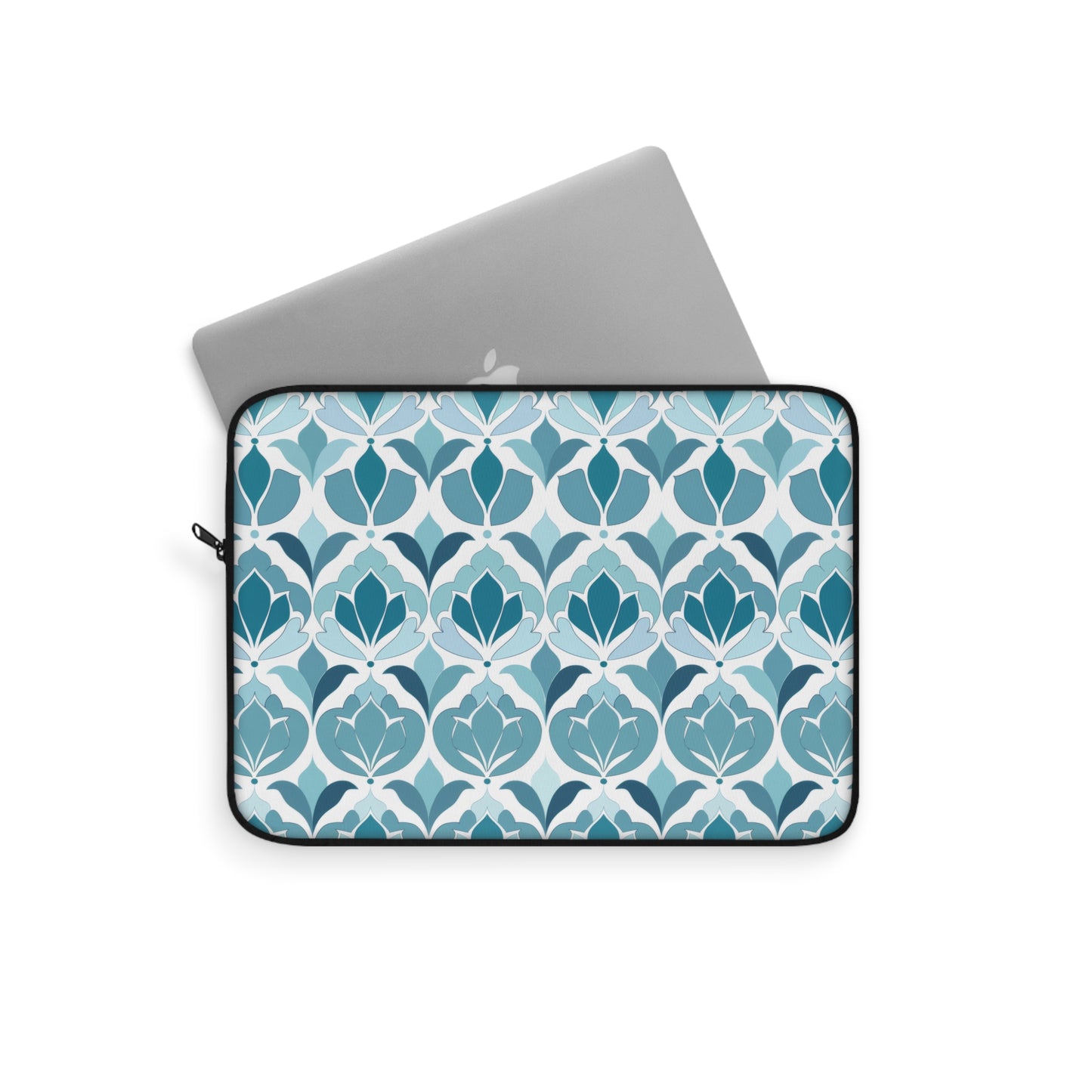 Serene Floral Pattern in Shades of Aqua and Teal, Forming Graceful Botanical Motifs Laptop or Ipad Protective Sleeve 3 Sizes Available