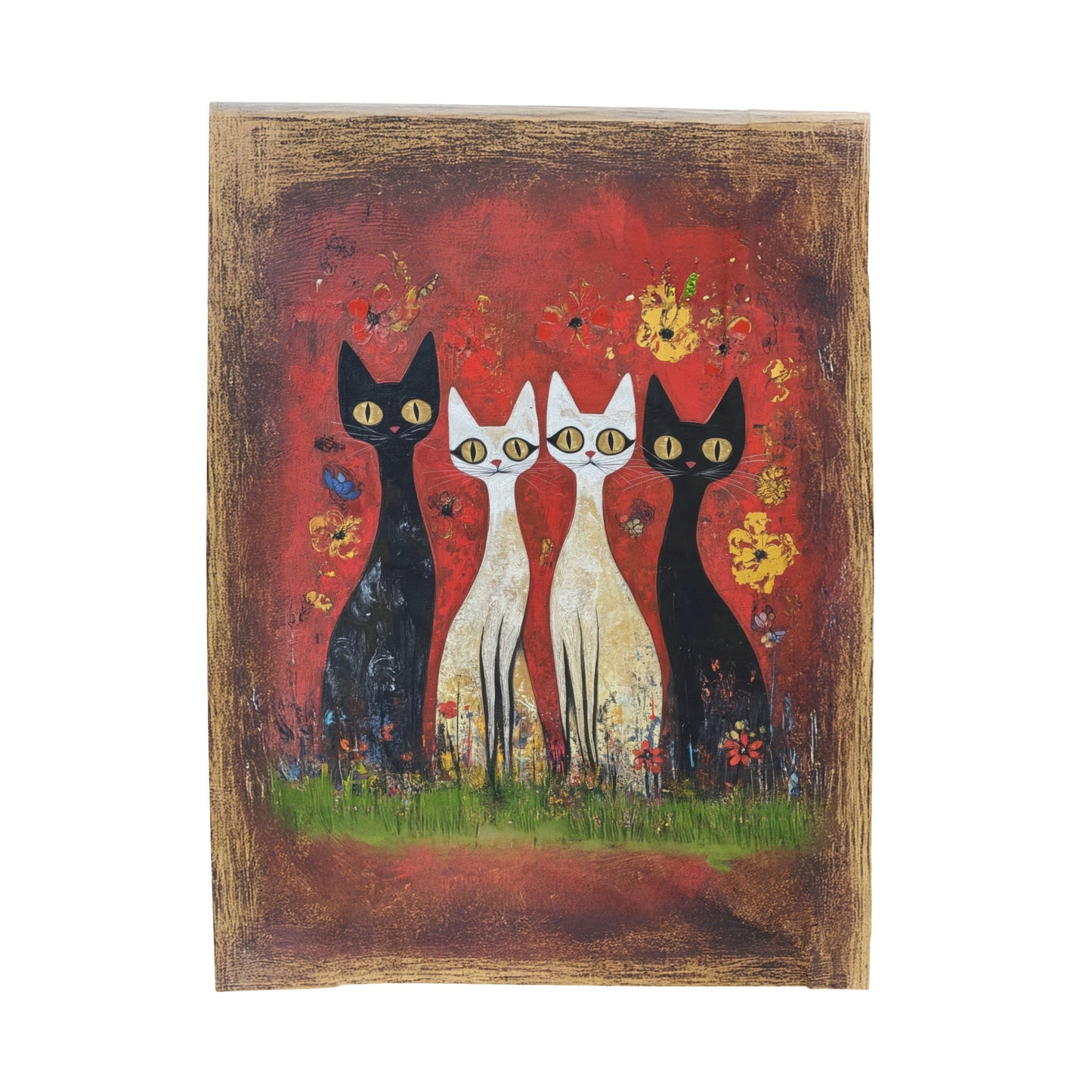 Whimsical Feline Quartet of Vibrant Hand-Painted Cats Velveteen Plush Blanket 3 Sizes