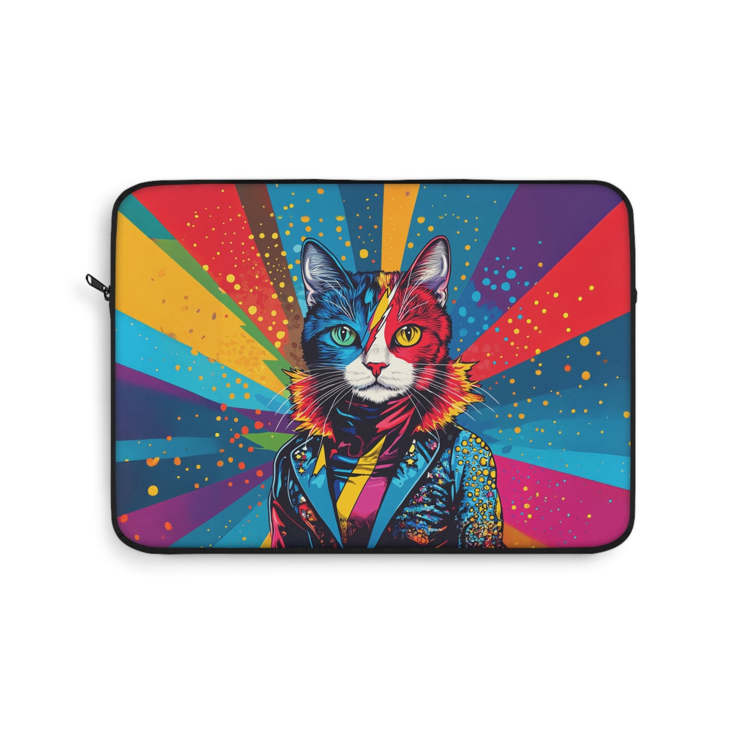 Cosmic Pop: Bowie-Inspired Cat Rockstar in Technicolor Laptop or Ipad Protective Sleeve 3 Sizes Available