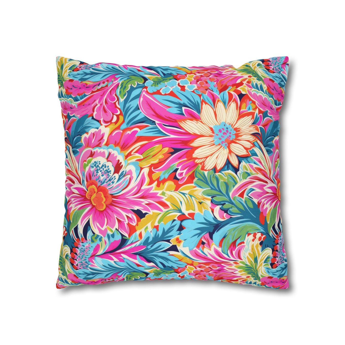 Coastal Summer Blooms: Bright Floral Watercolors in Coastal Hues Spun Polyester Square Pillowcase 4 Sizes