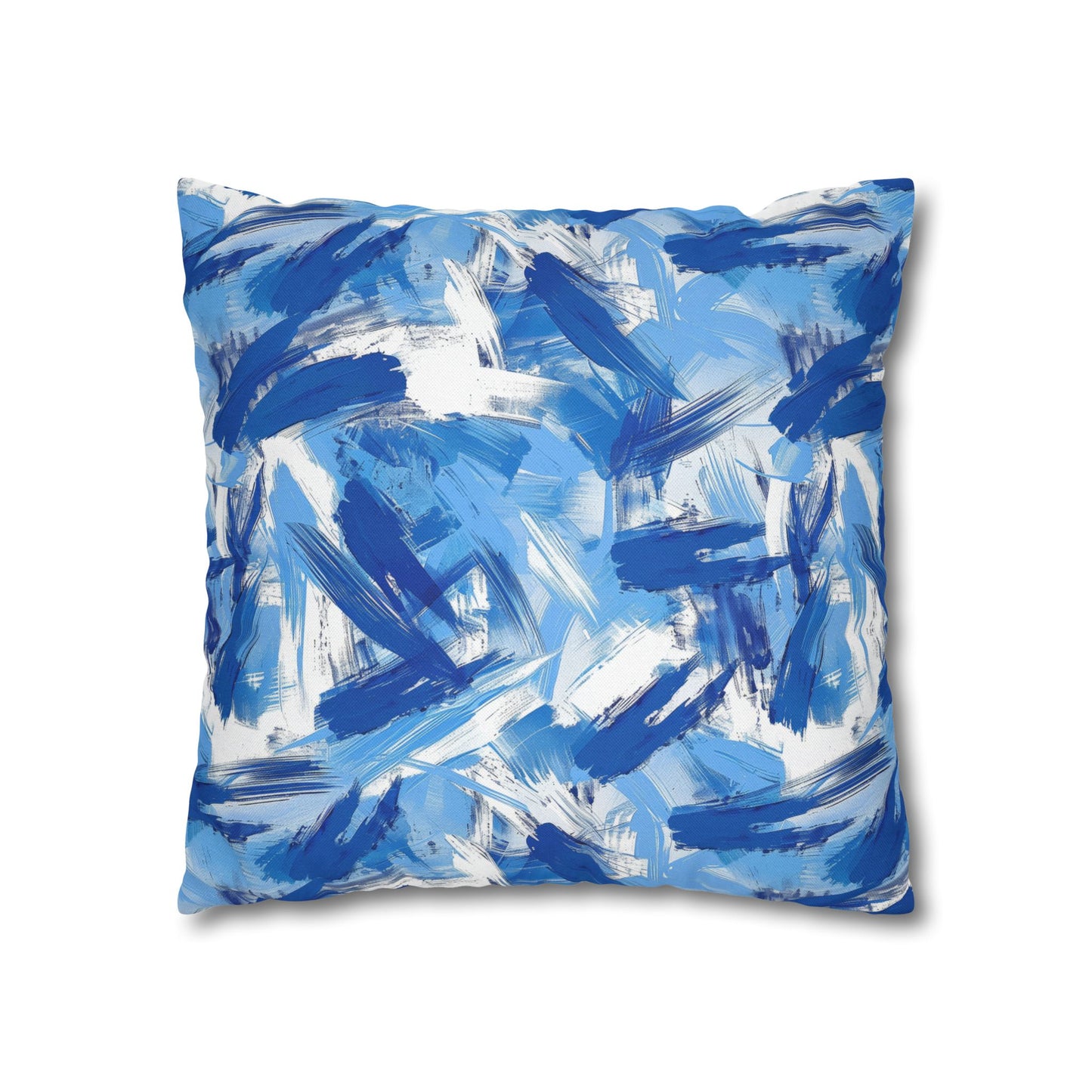 Bold Blue and White Abstract Brushstroke Pattern Spun Polyester Square Pillowcase 4 Sizes