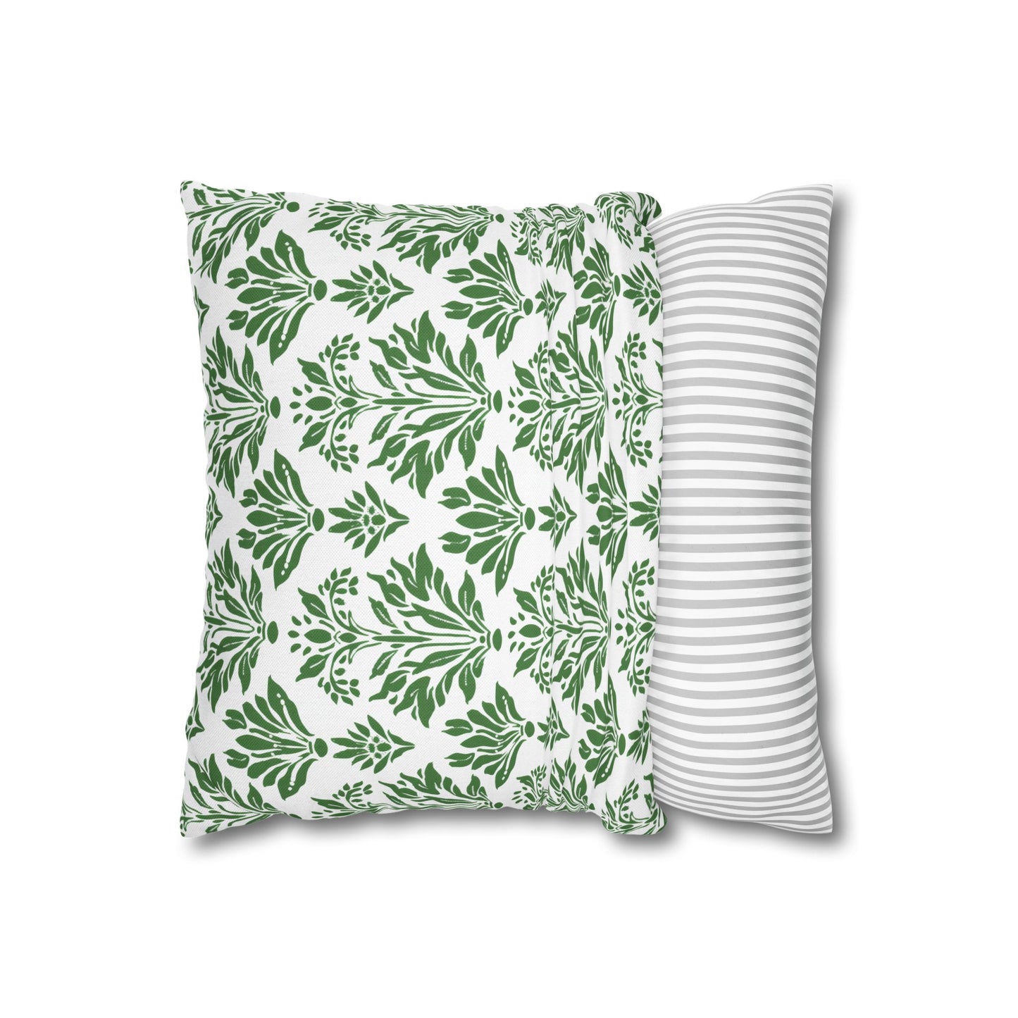 Green Floral Indian Block Print Pattern Spun Polyester Square Pillowcase 4 Sizes