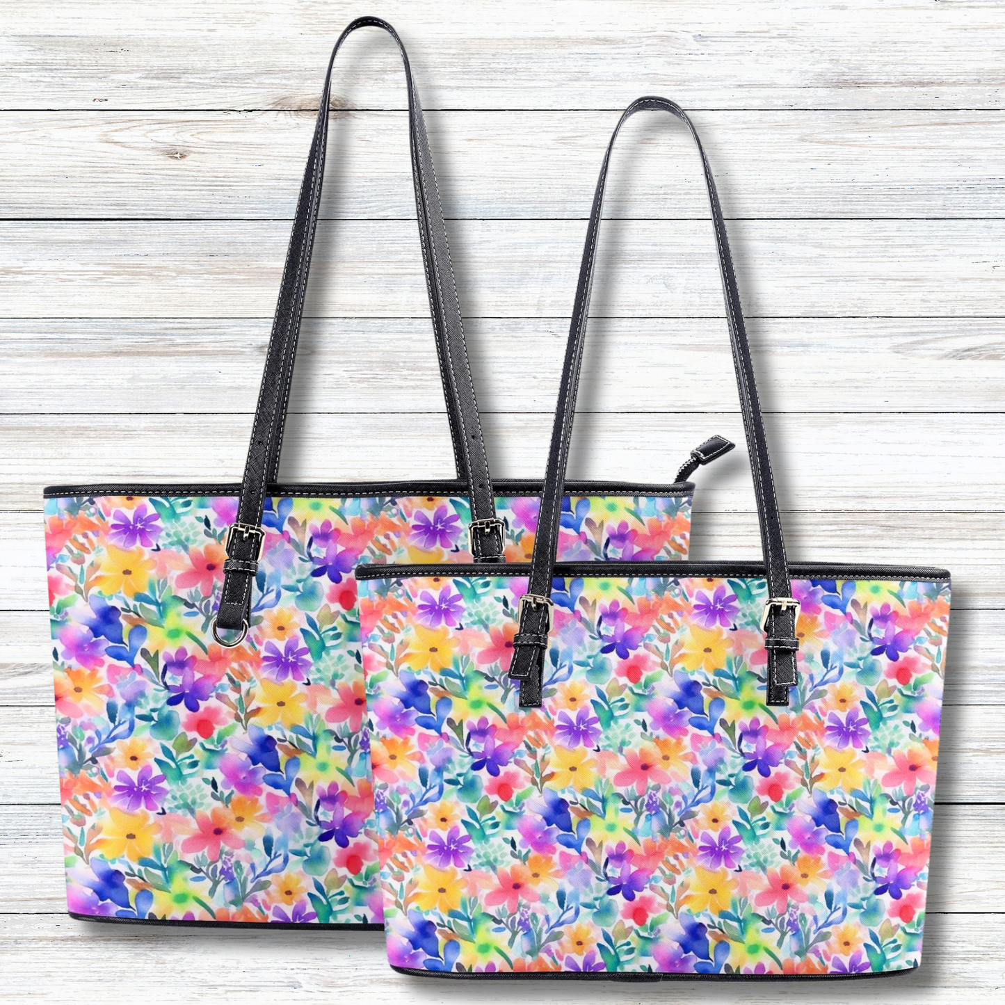 Radiant Watercolor Blooms: Bright and Vivid Floral  Design Professional Tote Bag Faux Leather (PU) - 2 Sizes